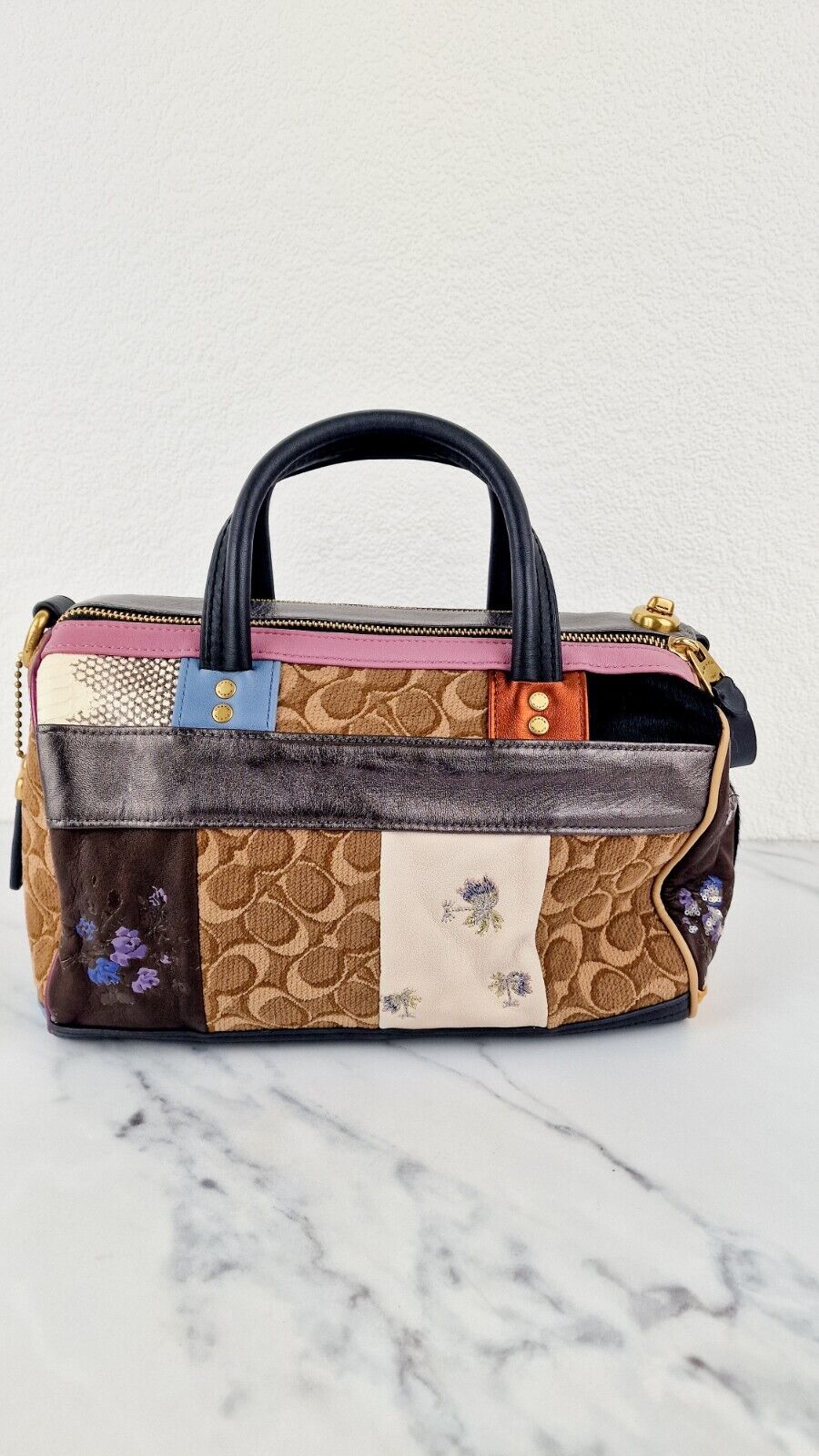 Coach 1941 Shuffle Bag Signature Multi stripe Patchwork Sample Jacquard Brown