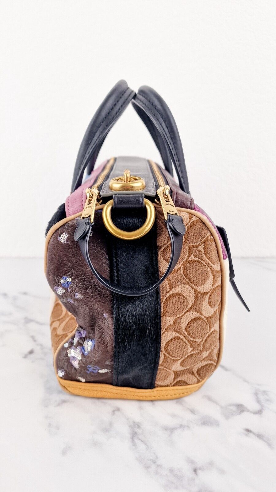 Coach 1941 Shuffle Bag Signature Multi stripe Patchwork Sample Jacquard Brown