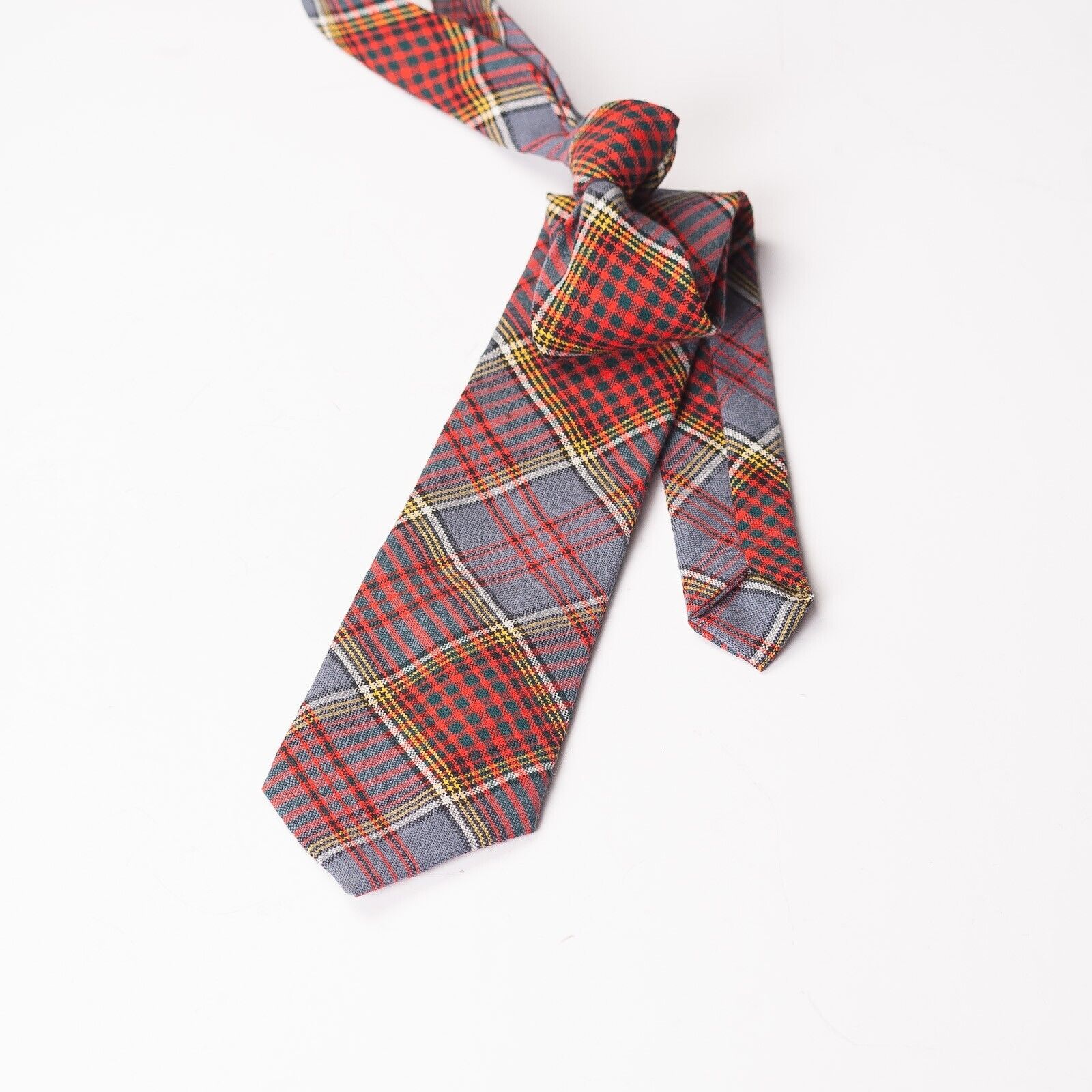 LOCHMARL Gray Red Tartan Check Wool Tie