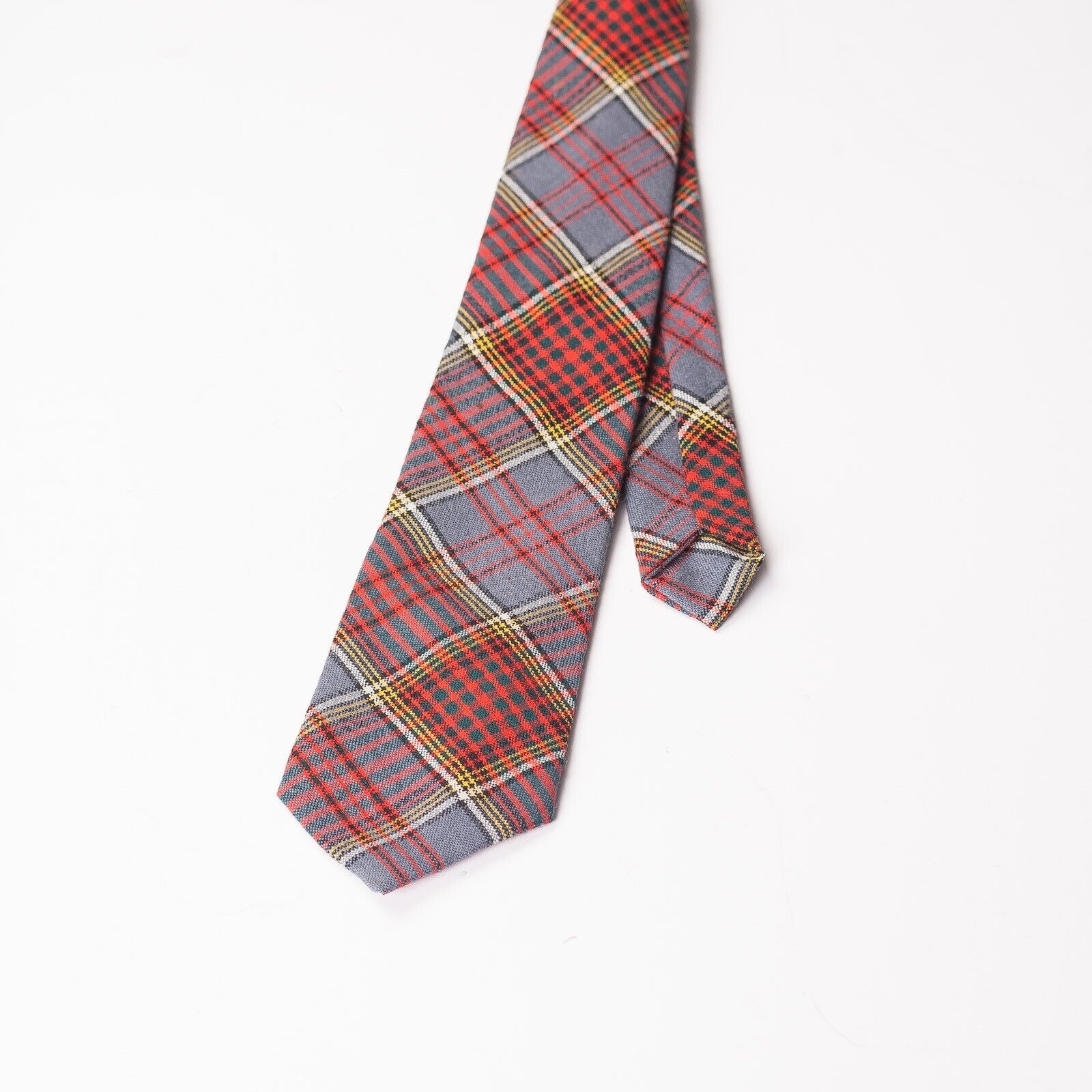 LOCHMARL Gray Red Tartan Check Wool Tie