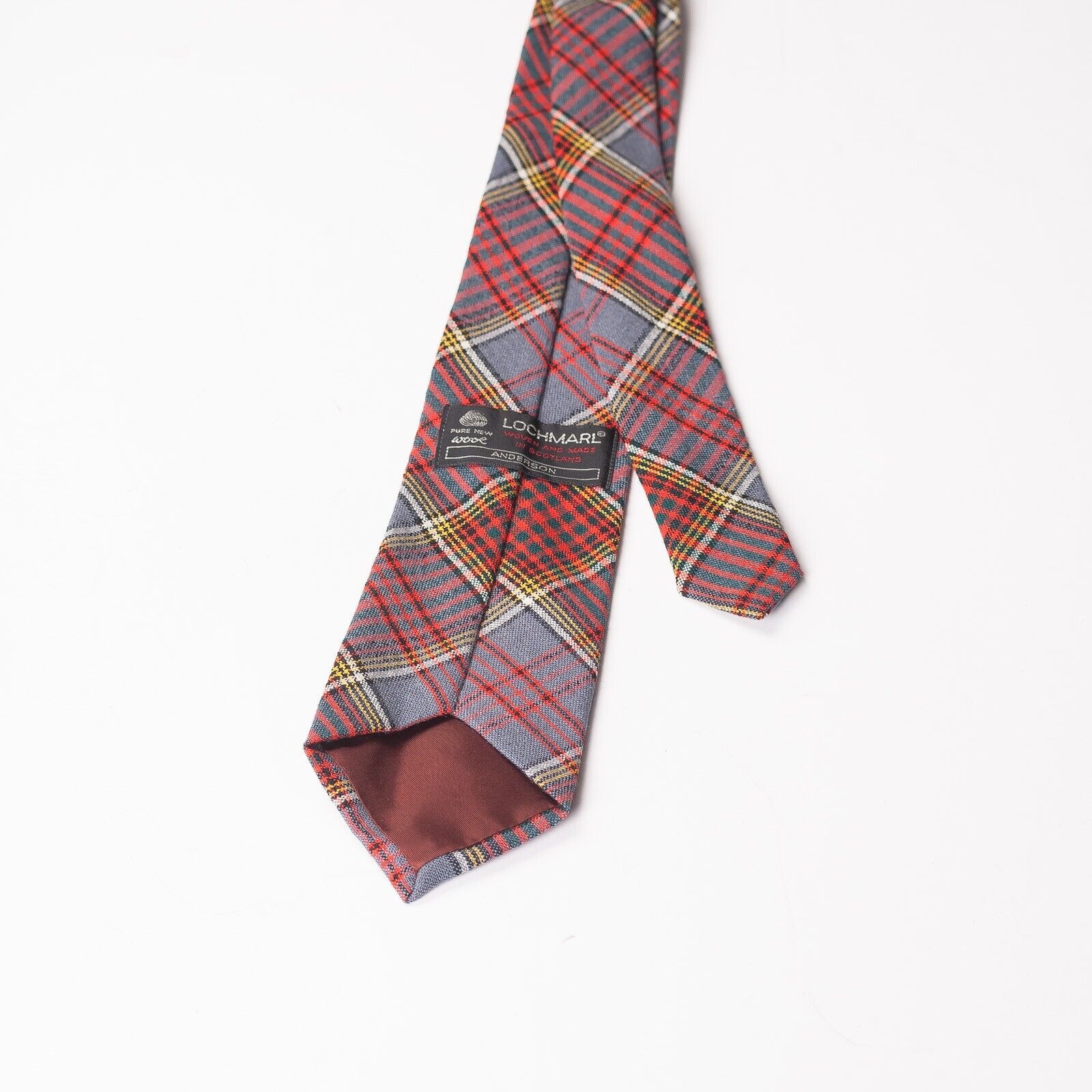 LOCHMARL Gray Red Tartan Check Wool Tie