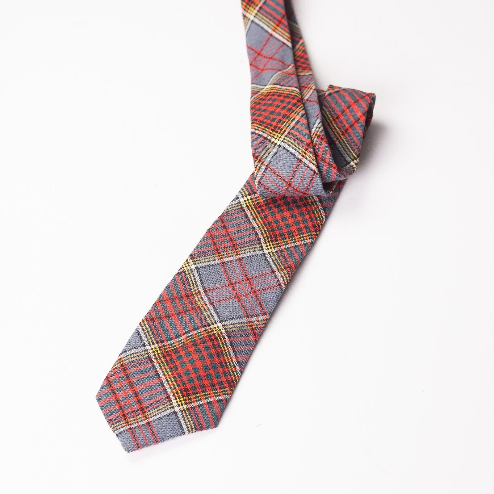 LOCHMARL Gray Red Tartan Check Wool Tie