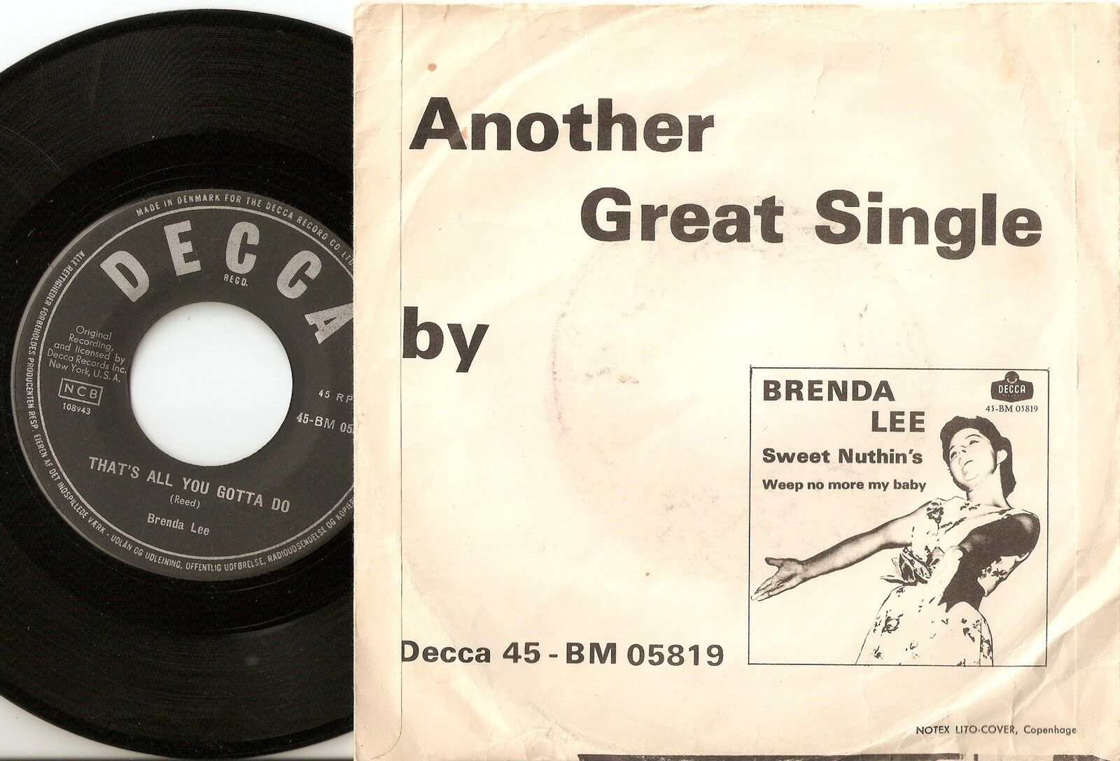 BRENDA LEE I`M SORRY  THAT`S ALL YOU GOTTA DO DANISH PS+45 1960 MOD BEAT GIRL