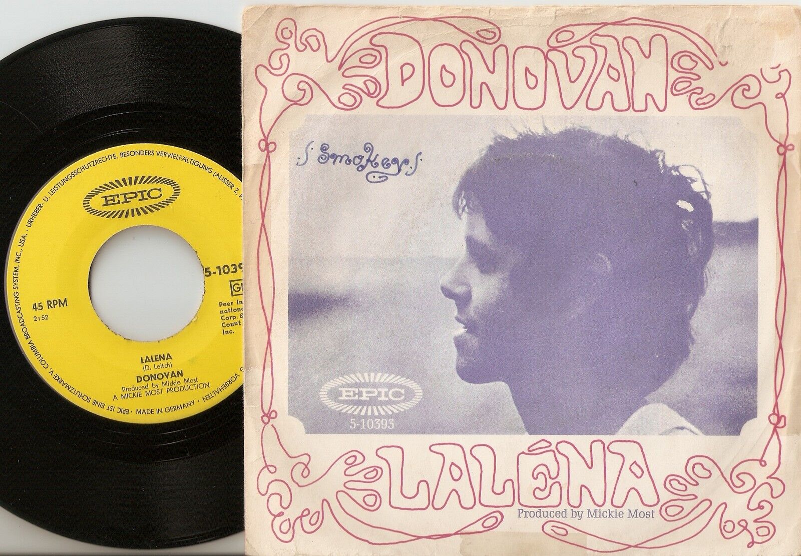 DONOVAN LALÉNA  AYE MY LOVE GERMAN 45+PS 1968 BEAT PSYCH PROG DYLAN