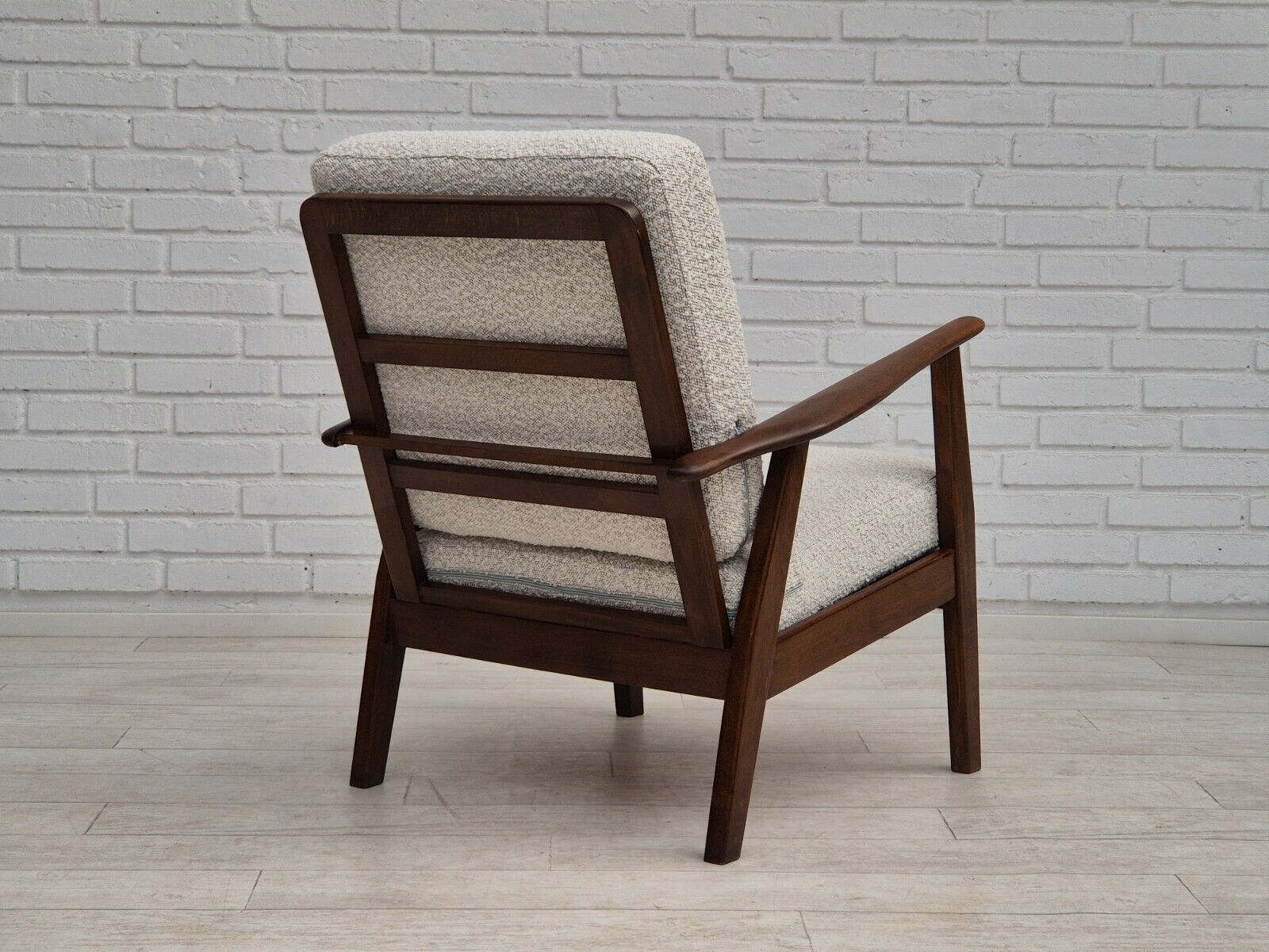 1960s Danish armchair refurbished in quality white/grey furniture fabric