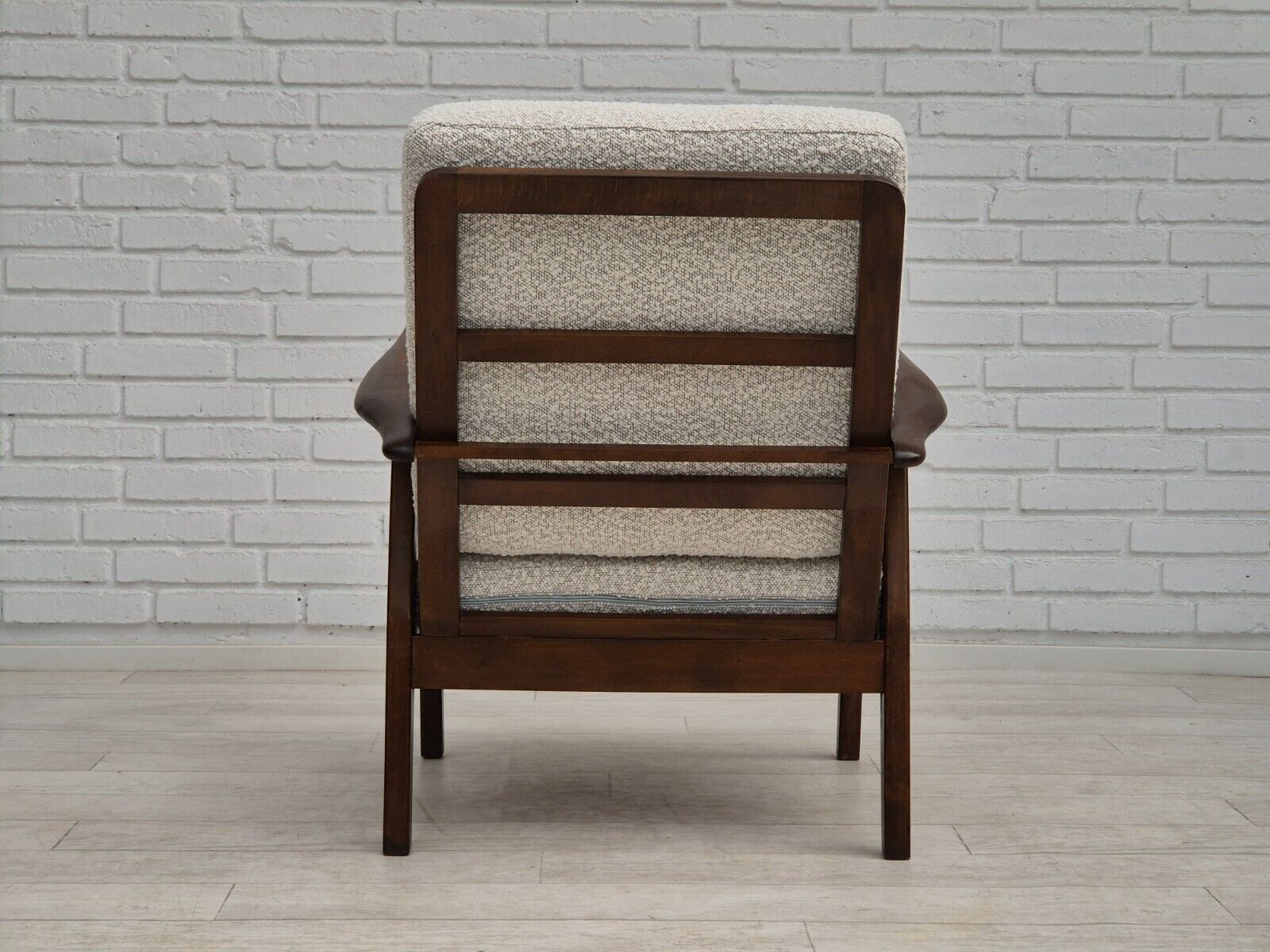 1960s Danish armchair refurbished in quality white/grey furniture fabric