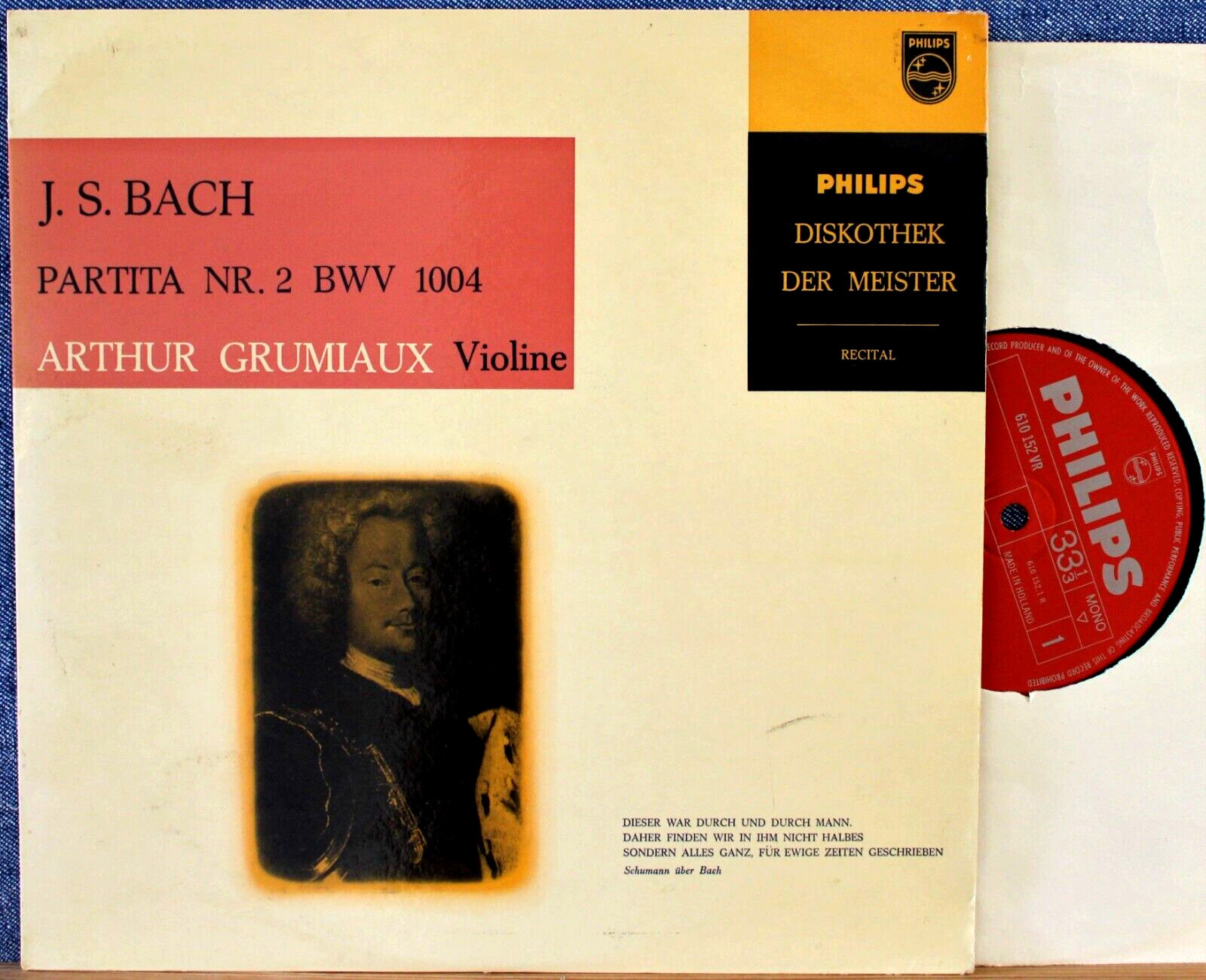 Grumiaux Bach (Partita 2 violin solo) Philips 610 152 (10") NM