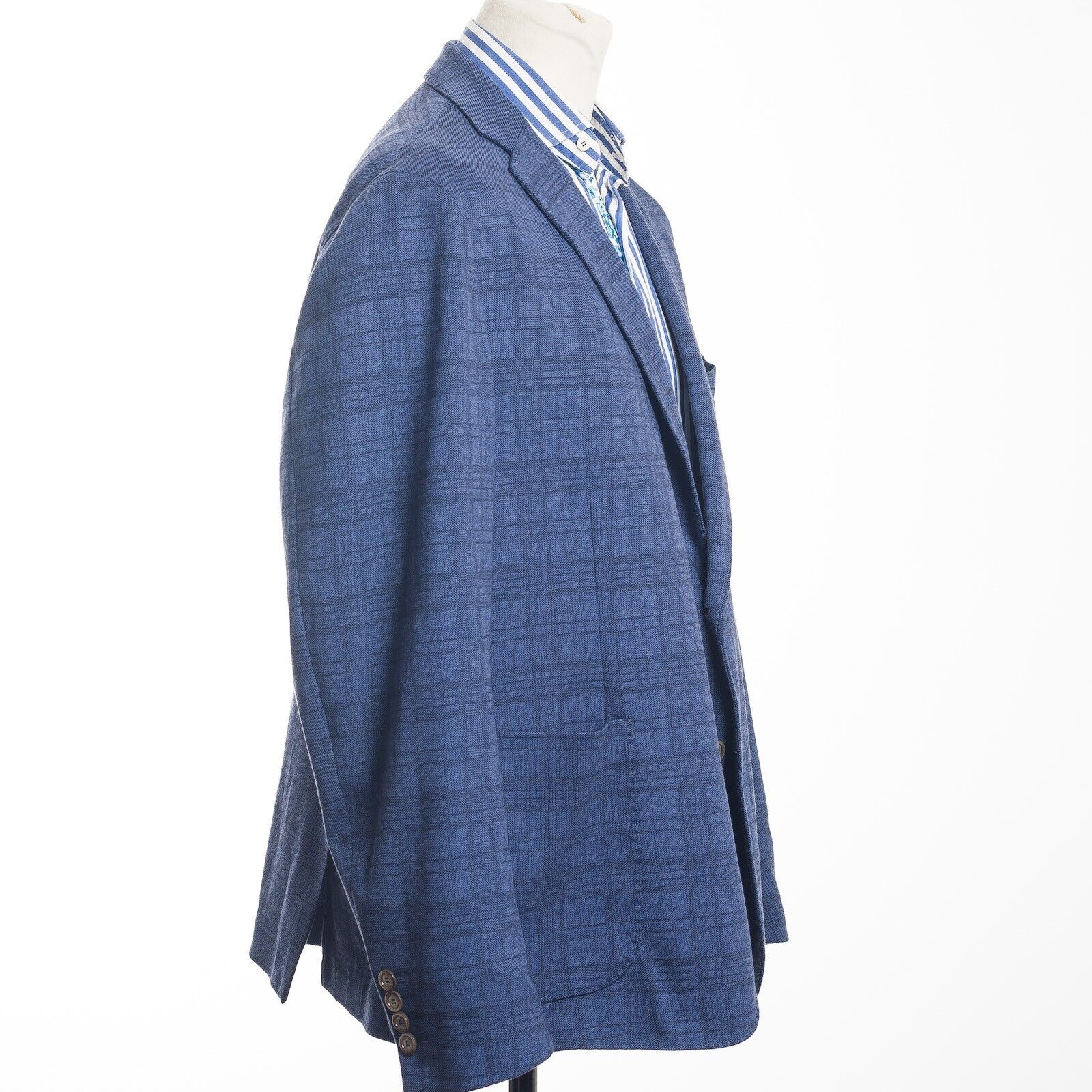 LEVANTO Blue Check Unlined Cotton Blend Sport Coat UK48S