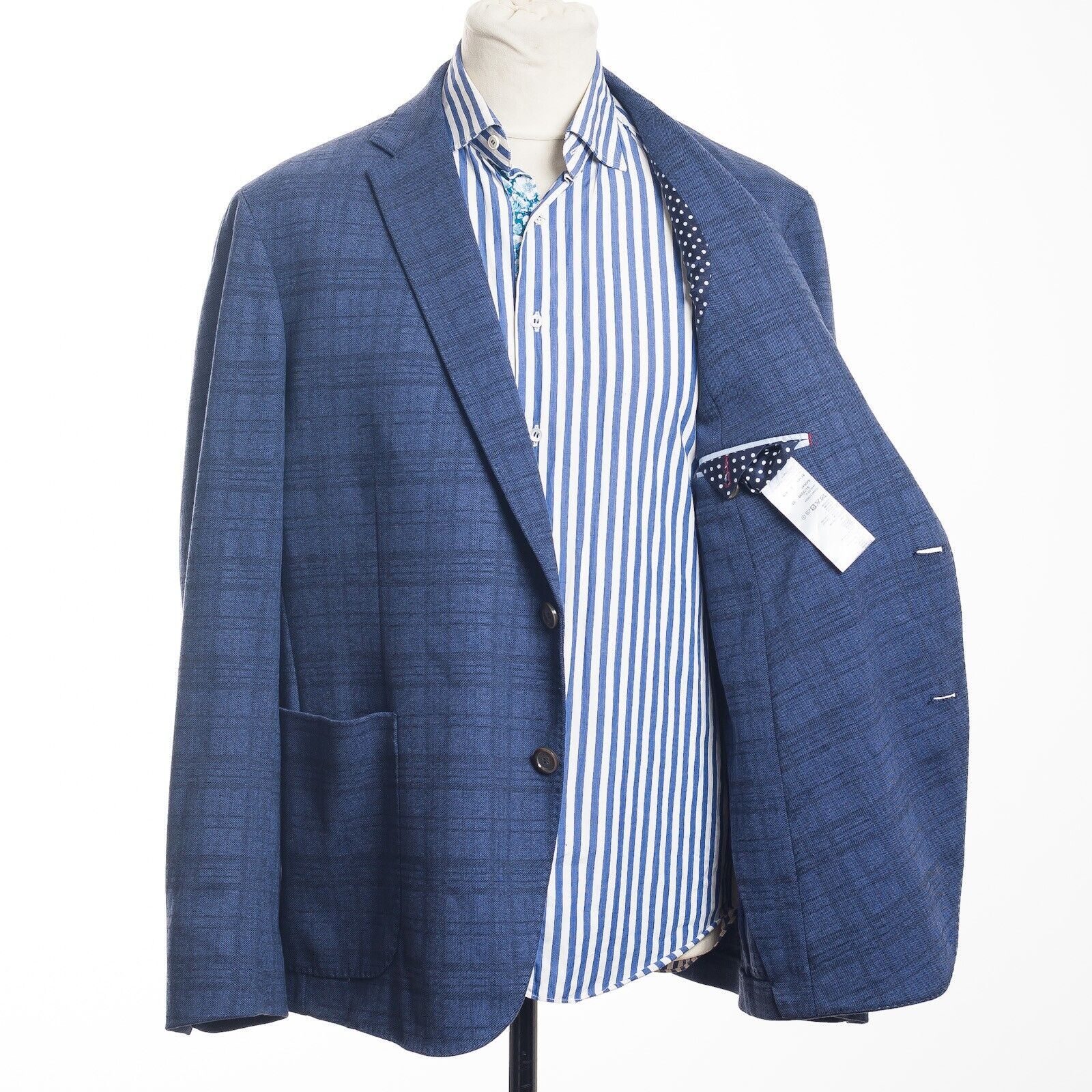 LEVANTO Blue Check Unlined Cotton Blend Sport Coat UK48S