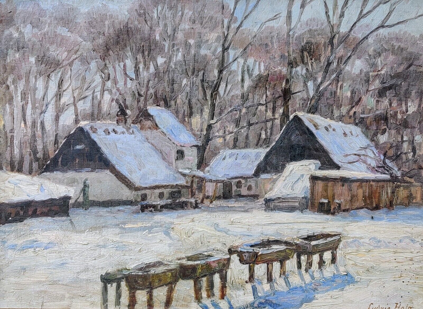 Ludvig Holm (1884-1954): WINTER IN A COUNTRYSIDE original oil painting