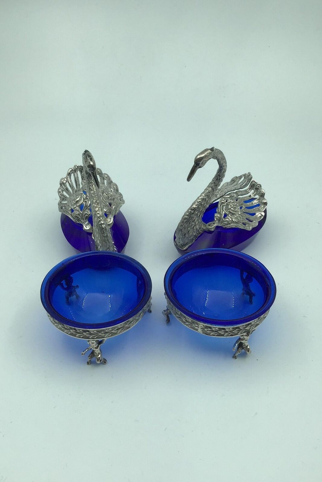 German? Silver Saltcellar in blue glass (4)