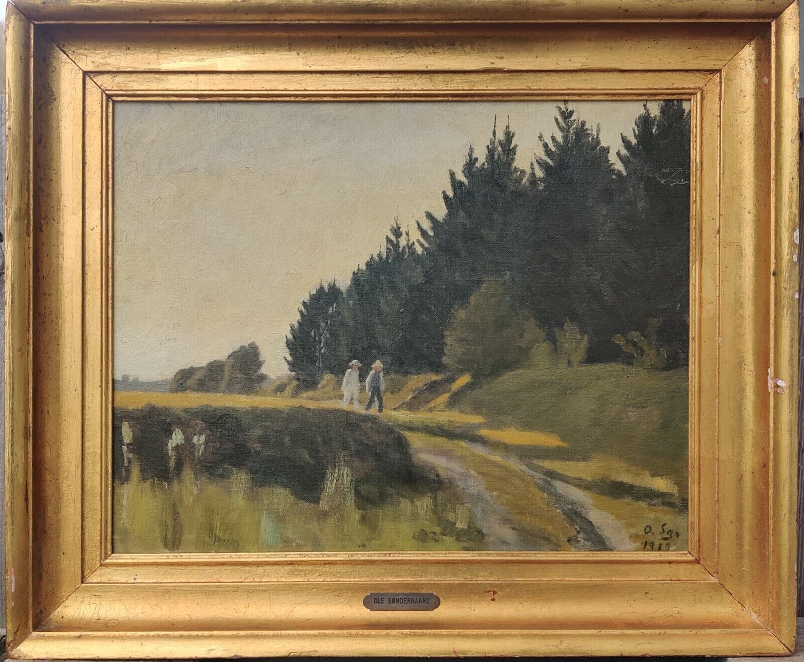 Ole Söndergaard (1876-1958): STROLL ON FOREST EDGE original oil