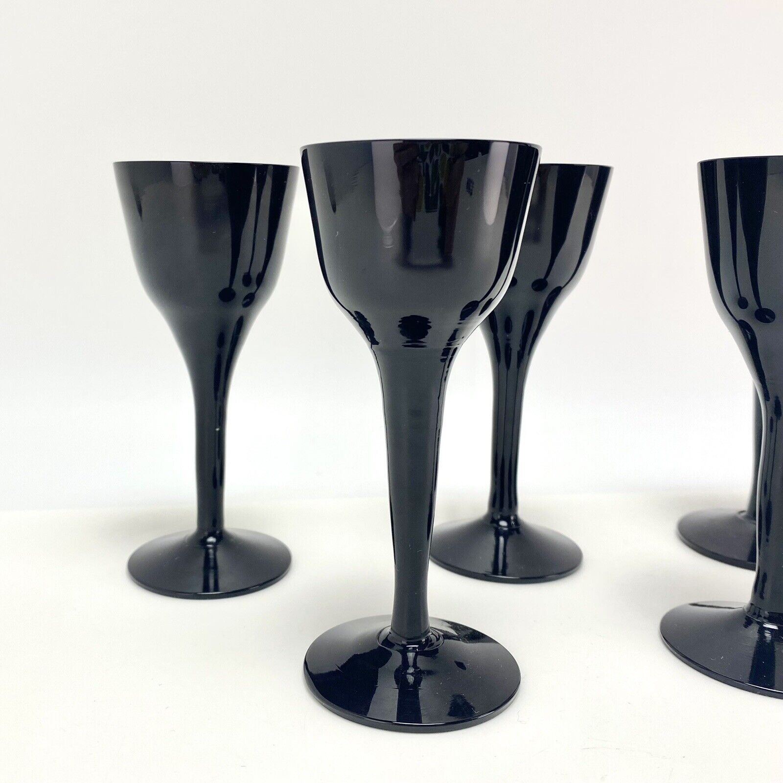 5 Rare Vtg Royal Krona Alghult Glasbruk Sweden Black Dessert Wine Glasses Port