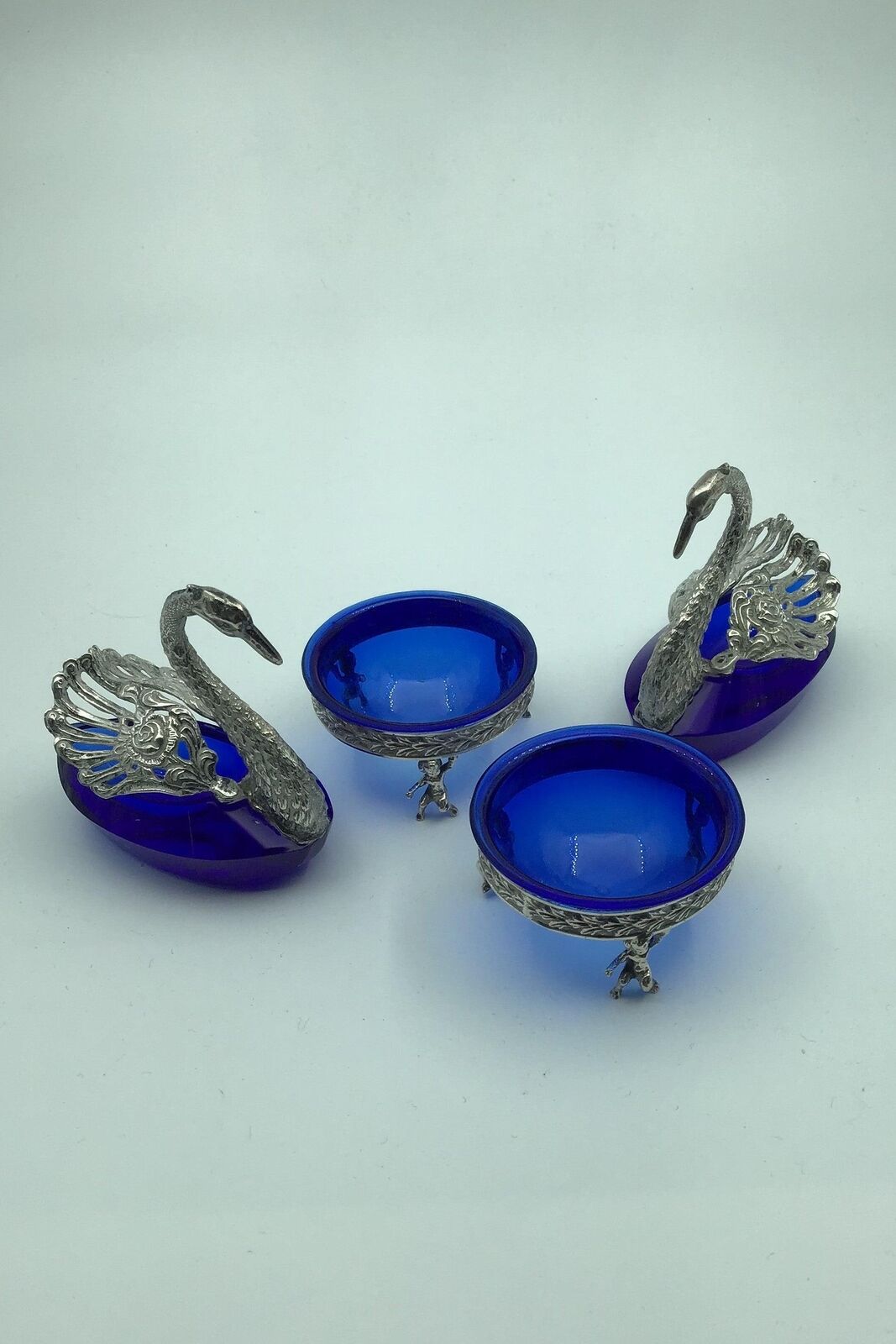 German? Silver Saltcellar in blue glass (4)