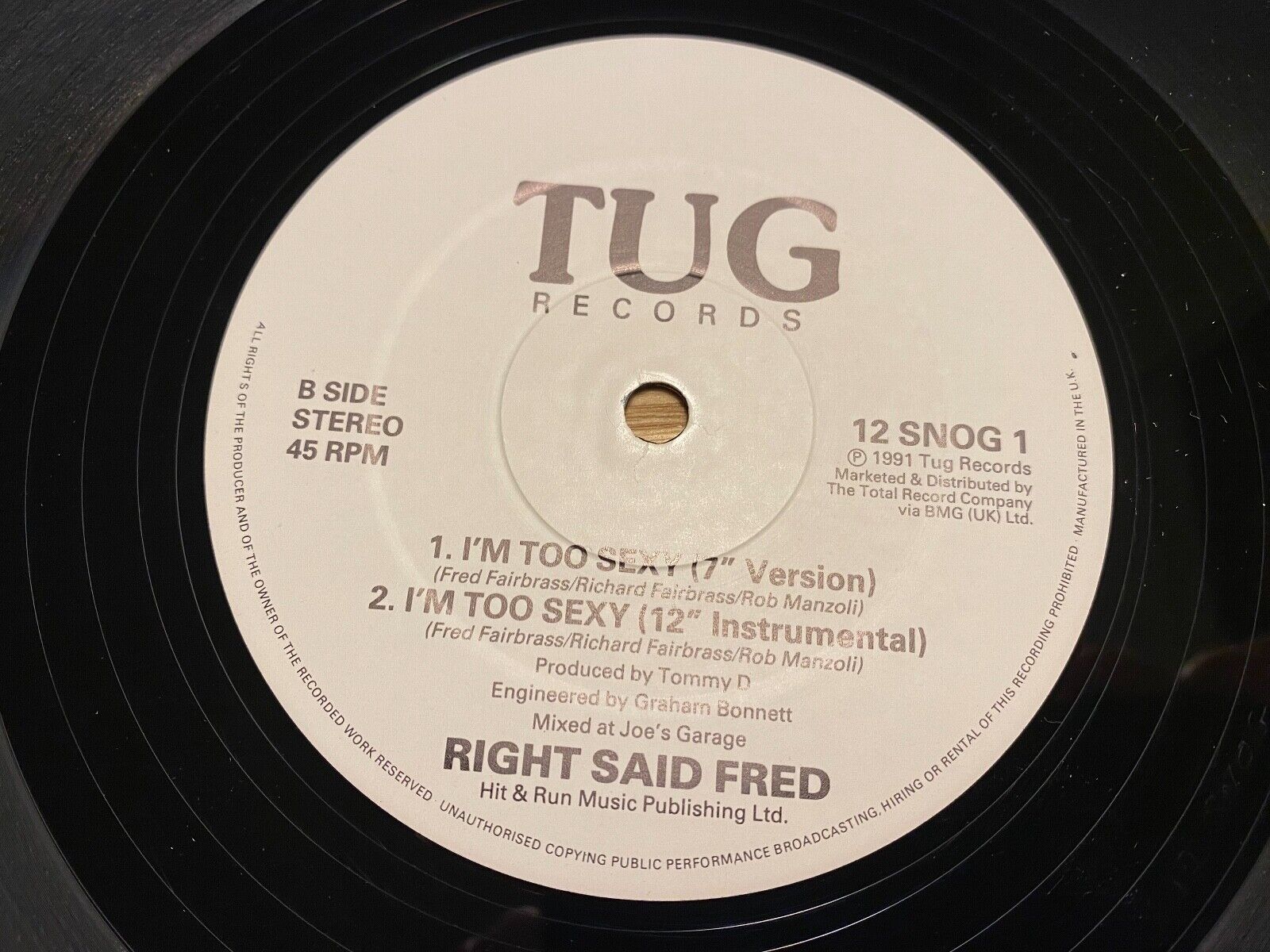 RIGHT SAID FRED "I´M TOO SEXY" 1991 3 TRACK UK PRESS 12" MAXI SINGLE TUG RECORD