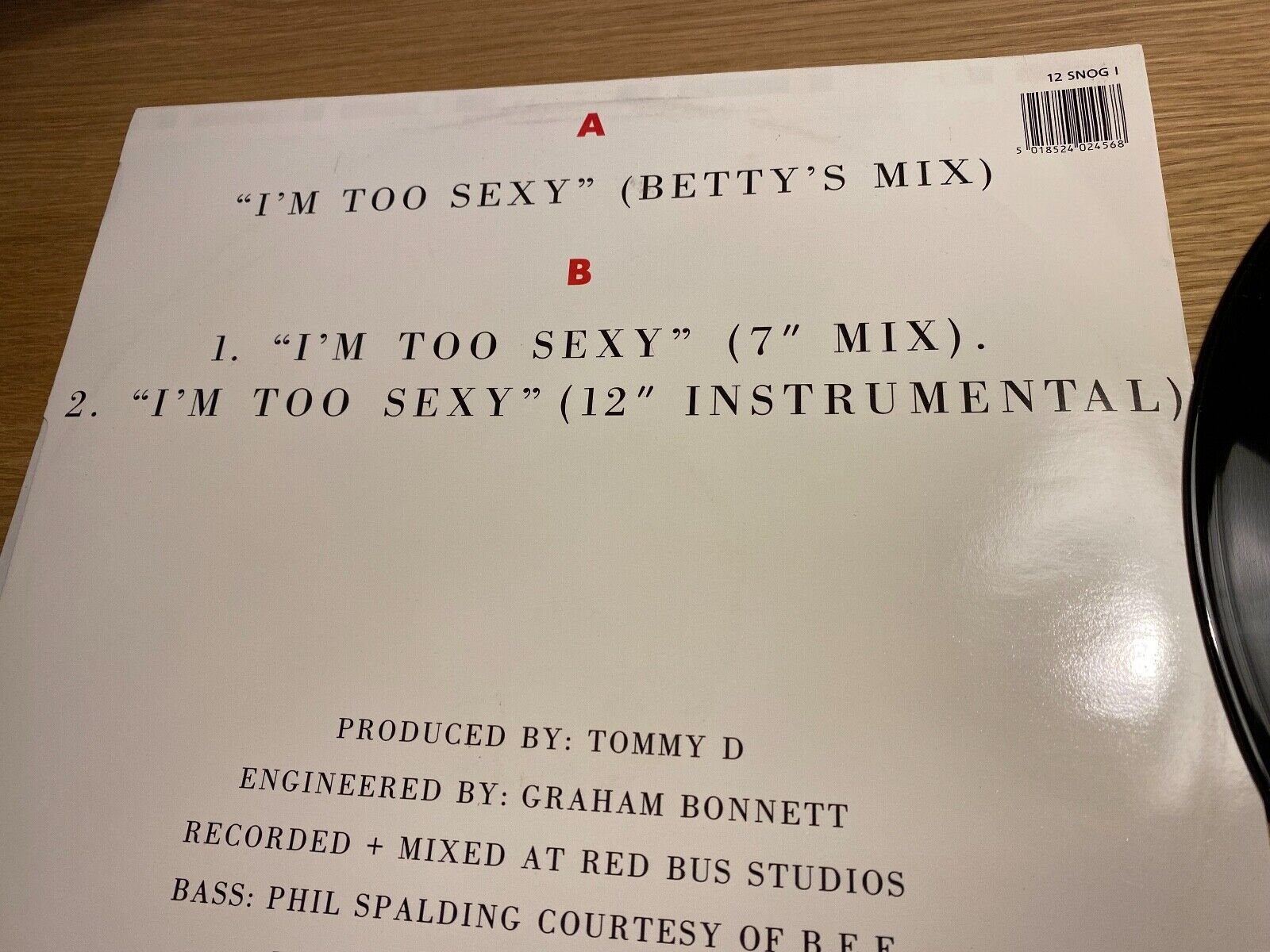 RIGHT SAID FRED "I´M TOO SEXY" 1991 3 TRACK UK PRESS 12" MAXI SINGLE TUG RECORD