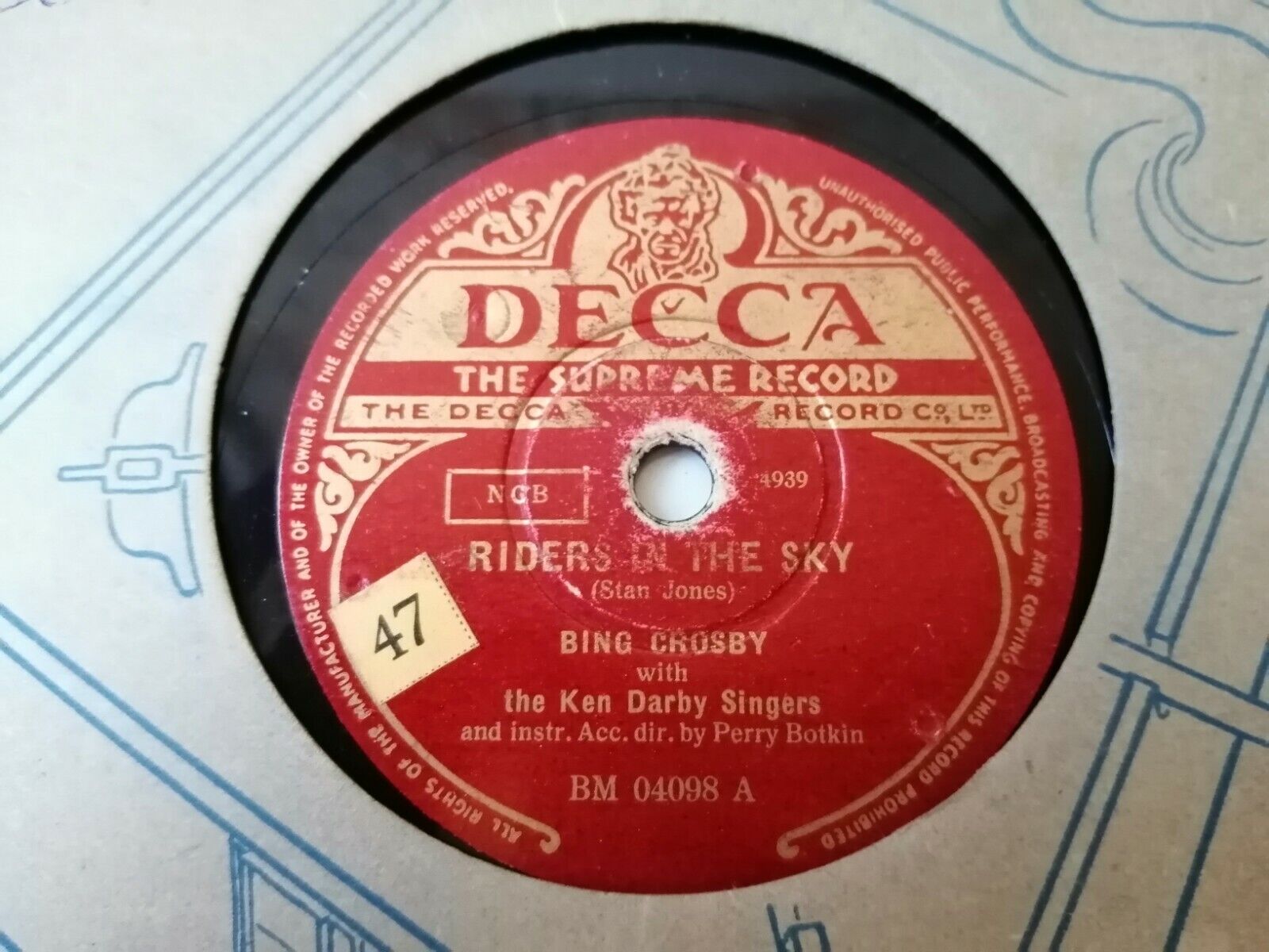 78 RPM  shellacBING CROSBYRiders In The Sky / Careless Hands Decca BM04098 B