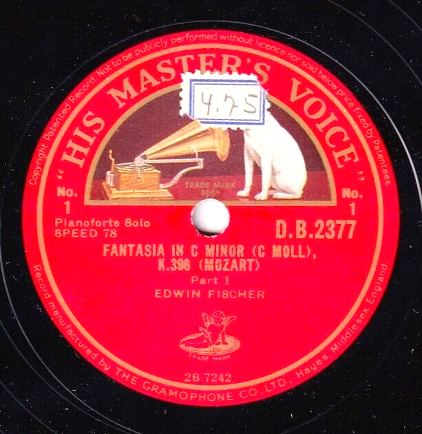 Fischer. Mozart (Fantasia KV 396). HMV DB 2377. NM(-)