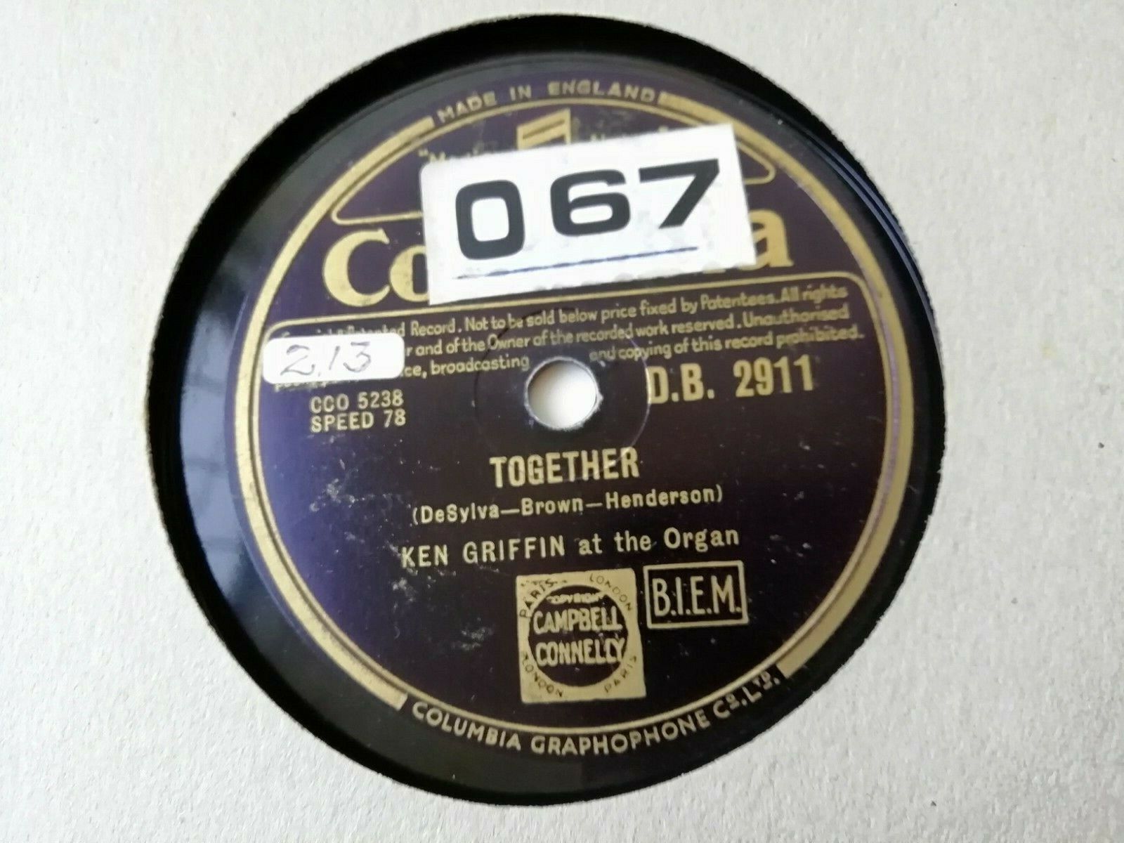 78 rpm :Ken Griffin at the organWonderful OneTogether Columbia DB2911