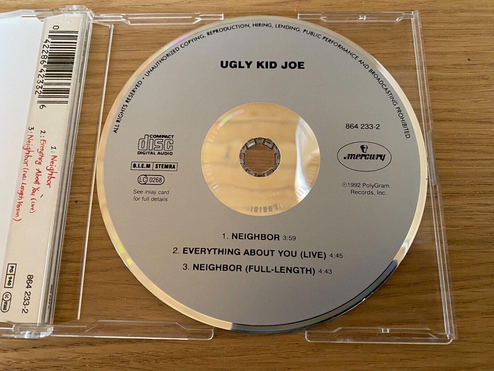 UGLY KID JOE "NEIGHBOR/EVERYTHING ABOUT YOU" CD SINGLE 3 TRACK 1992 WEST GERMANY