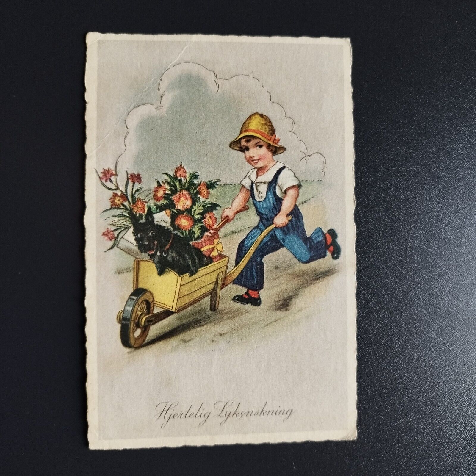 Denmark Charming old postcard Young boy delivering flowersPosted in 1942