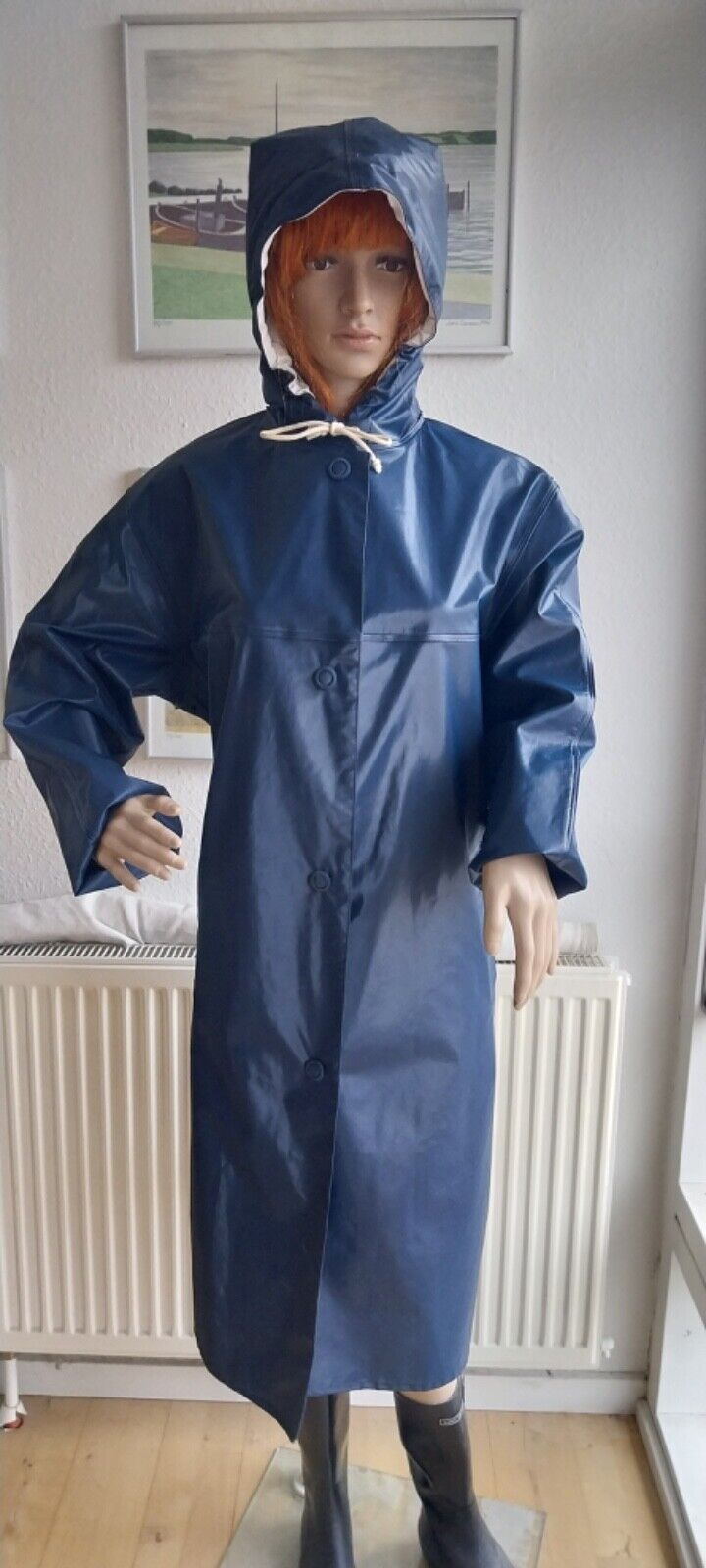 Blue Tell Mark from Sweden raincoat rain jacket rubber coat East Frisian mink PVC