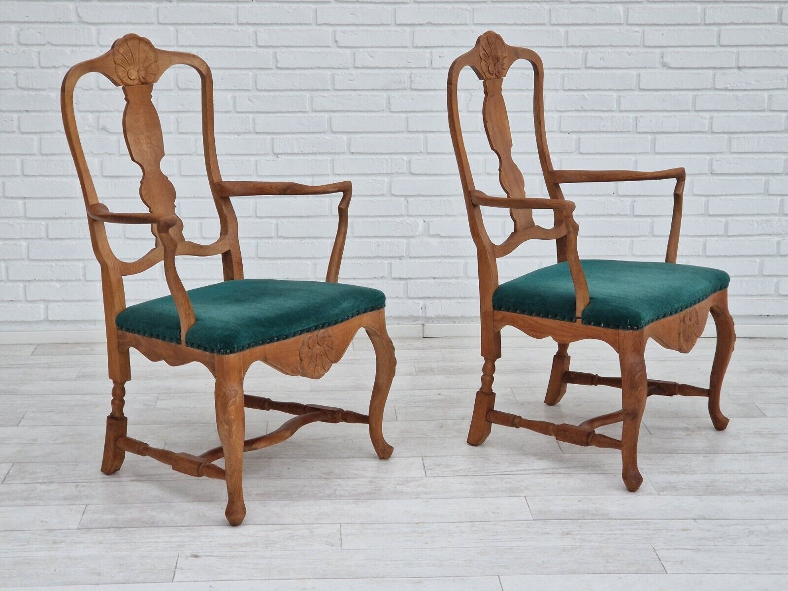 1960s Danish design pair of armchairs oak wood original very good condition