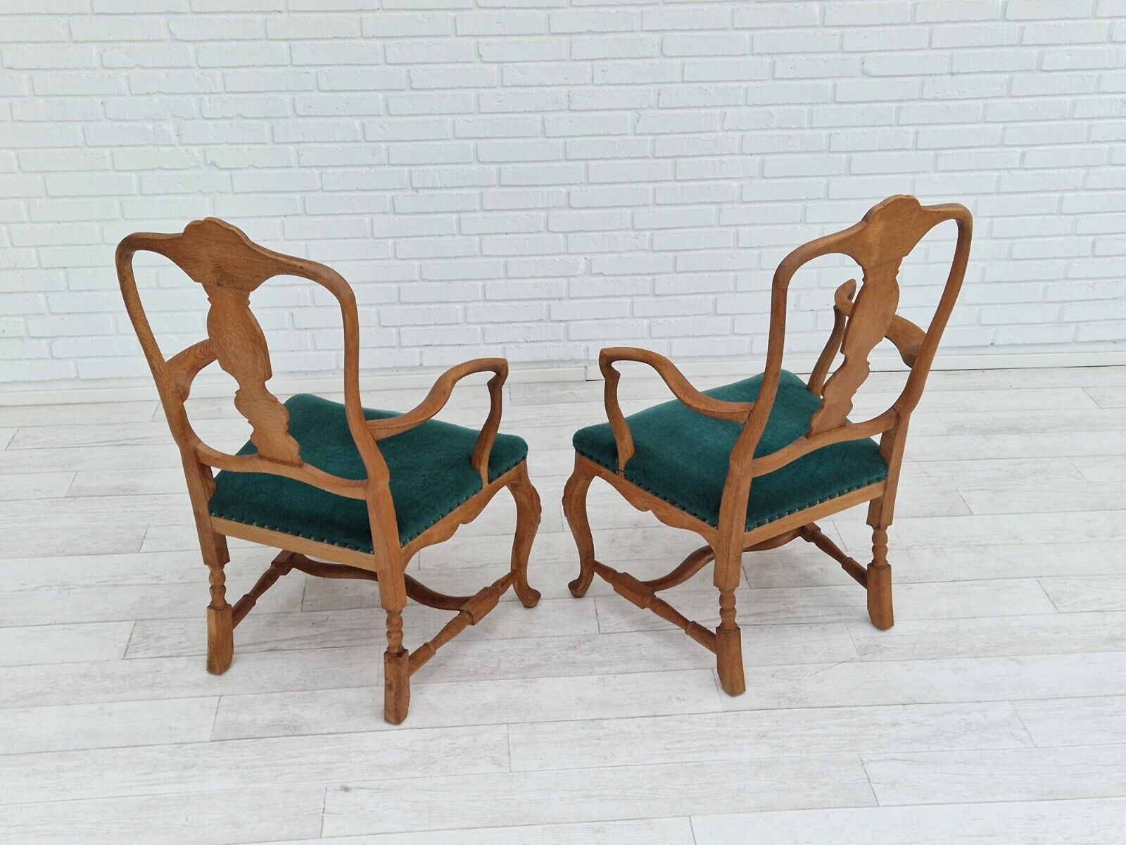 1960s Danish design pair of armchairs oak wood original very good condition