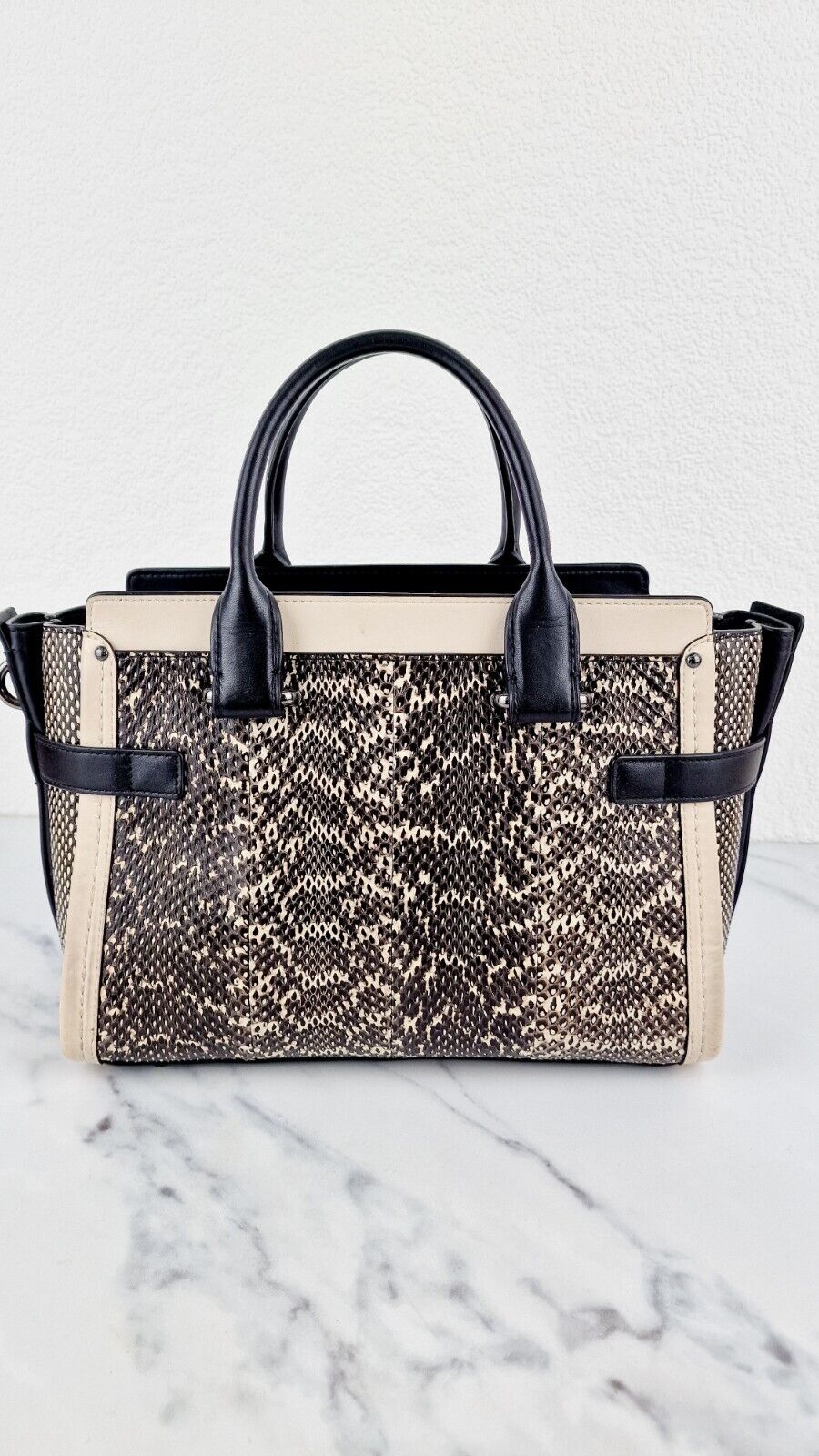 Coach Swagger 27 Genuine Snakeskin Colorblock Black White Chalk Leather 57113