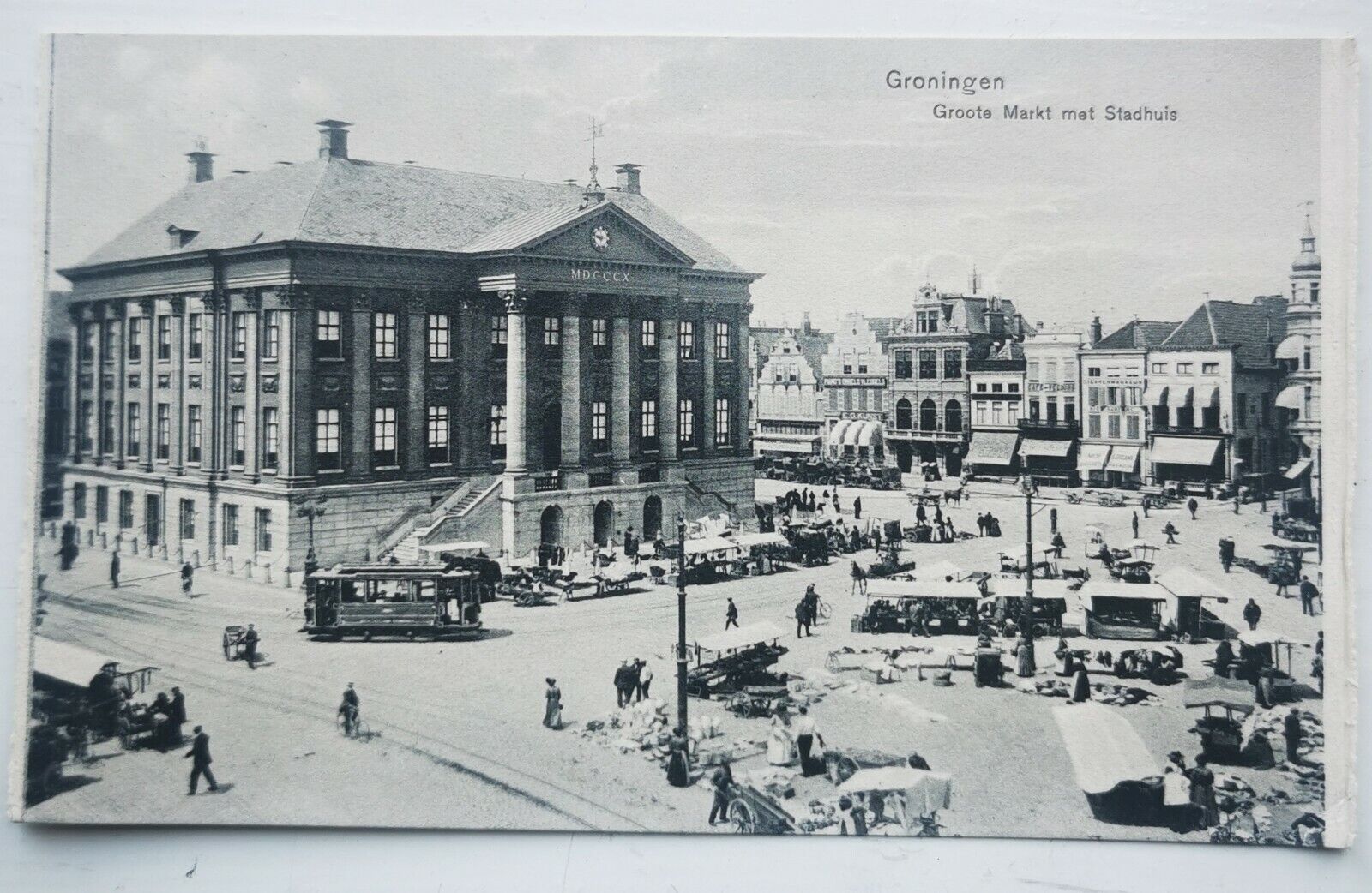 Dutch postcard: Groningen Groote Markt met Stadhuis To Denmark in 1913  P1232