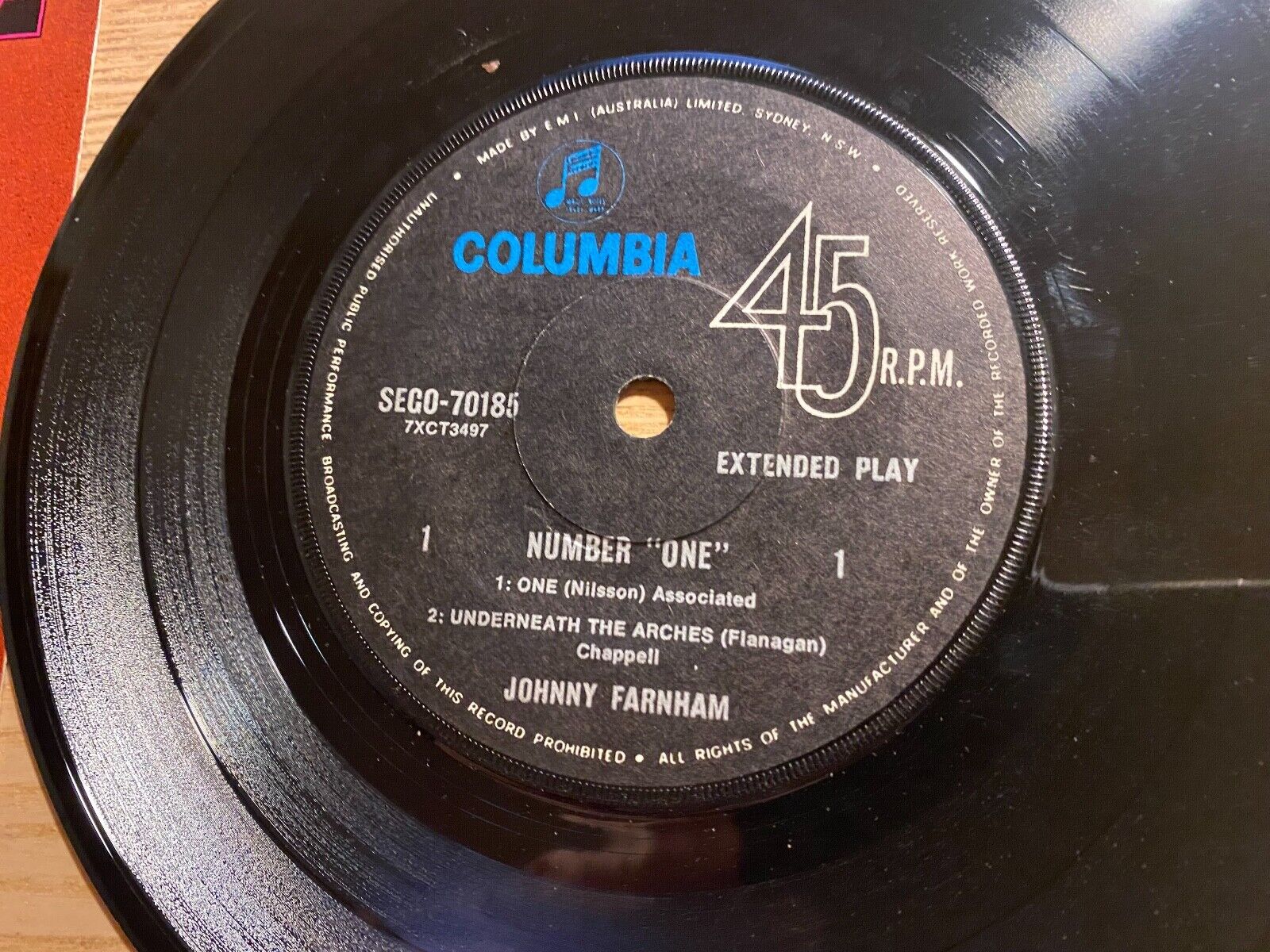 JOHNNY FARNHAM /JOHN FARNHAM "NUMBER ONE" EMI  COLUMBIA RECORDS AUSTRALIAN 7"