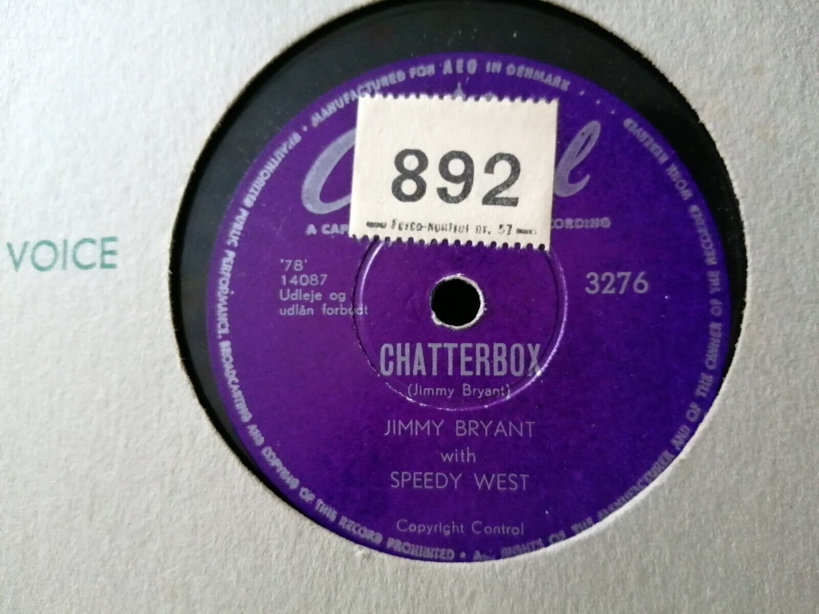 78 rpm shellacJIMMY BRYANT with Speedy WestFrettin' Fingers/ChatterboxCapitol