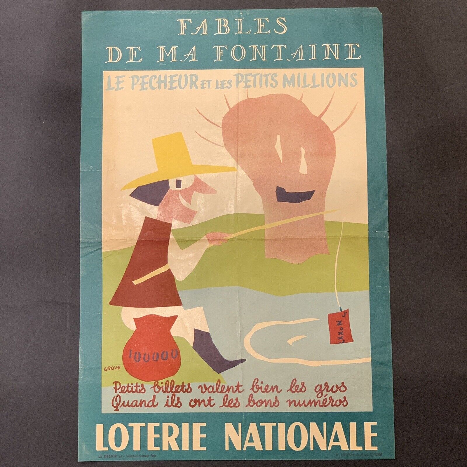 Original French "Loterie Nationale" lithographic poster from 1958