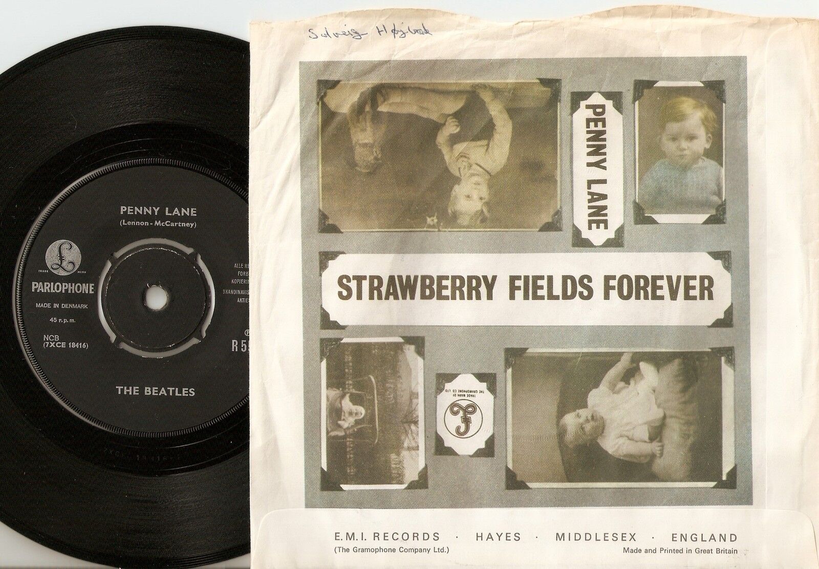 THE BEATLES PENNY LANE  STRAWBERRY FIELDS DANISH 45+PS 1967 LENNON McCARTNEY