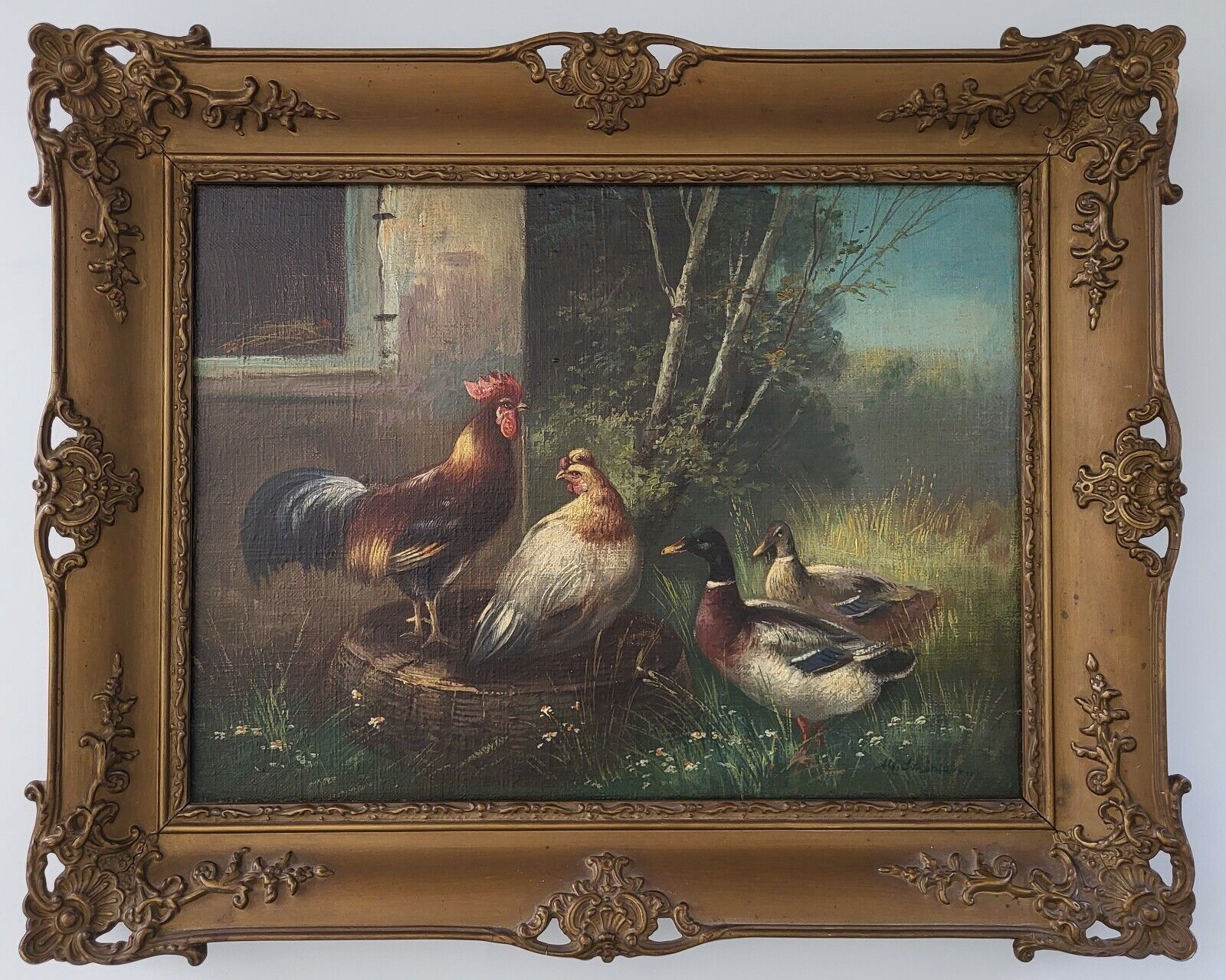 Oil painting Unknown artist: ”The chicken yard”