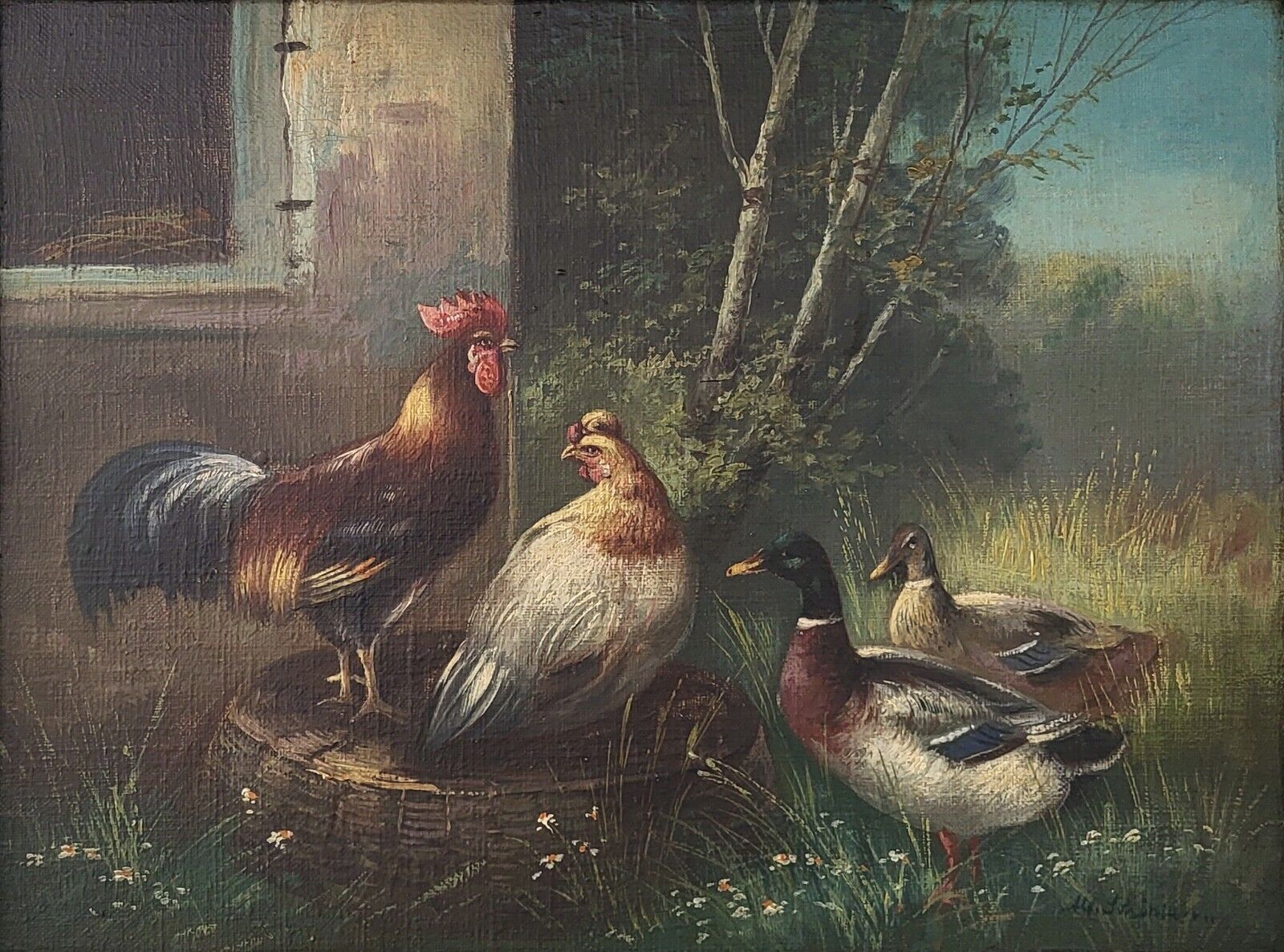 Oil painting Unknown artist: ”The chicken yard”