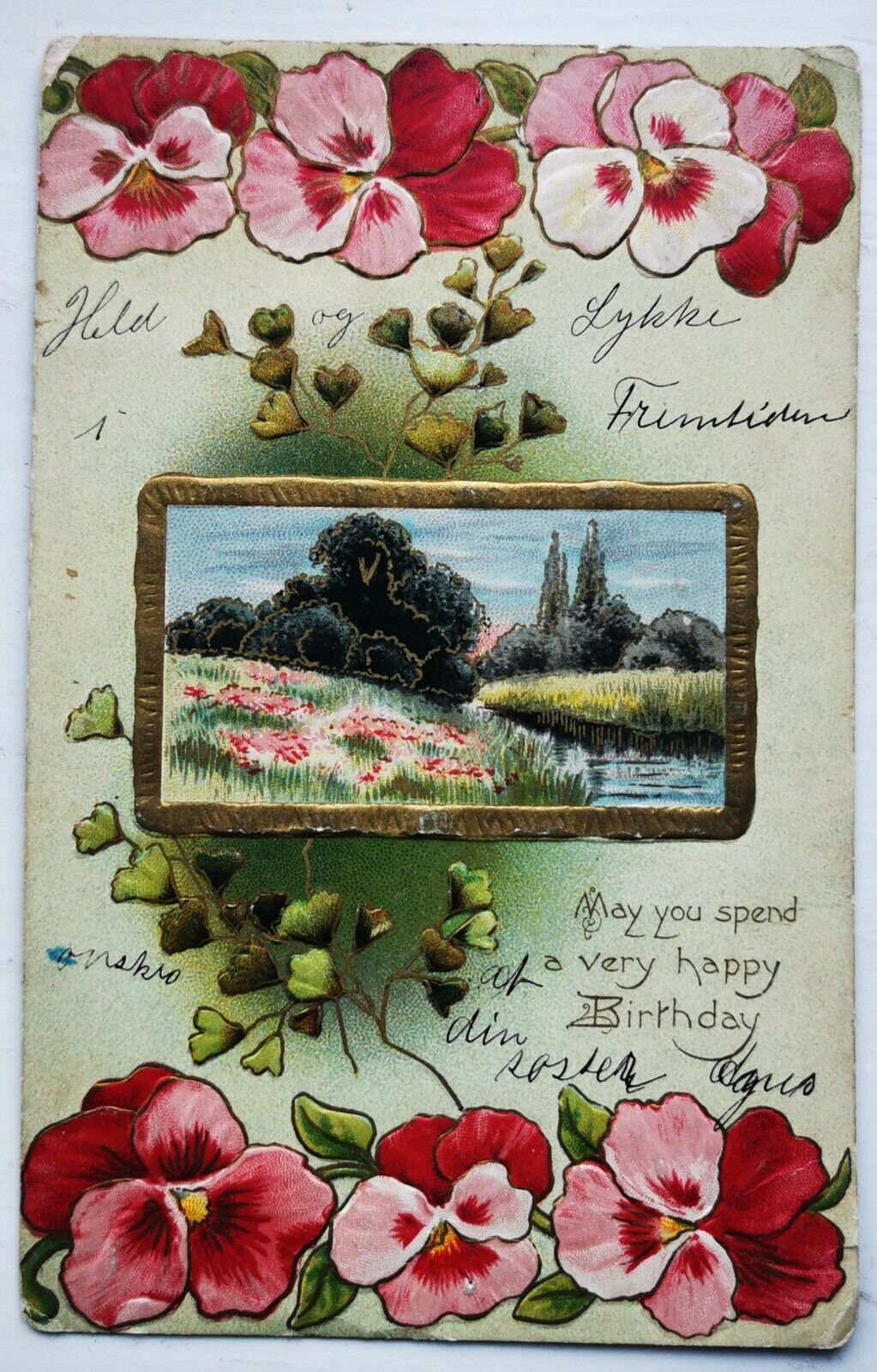 Vintage postcard:  American birthday card sent to Denmark in 1909  pok1125