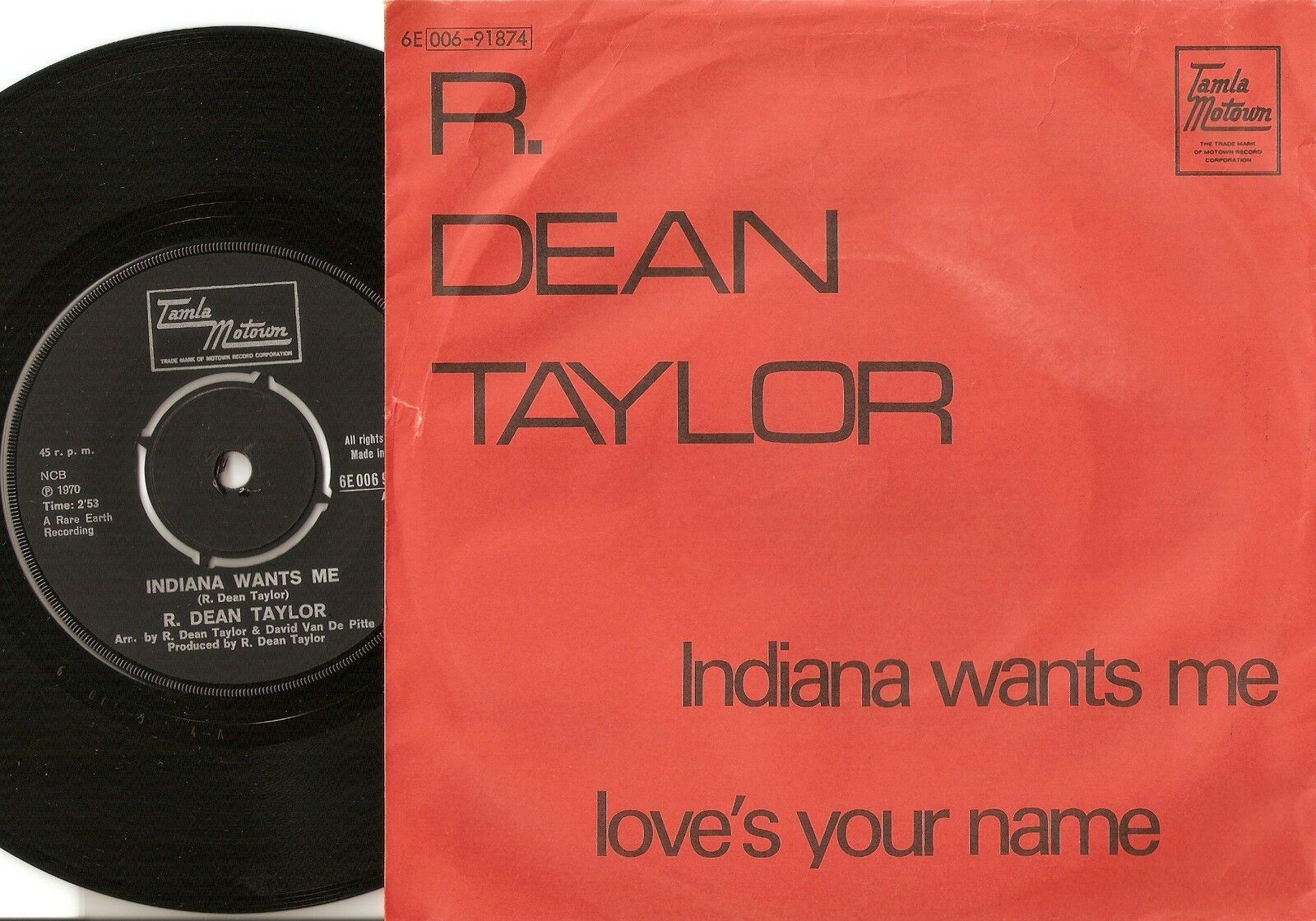 R DEAN TAYLOR INDIANA WANTS ME  NAME DANISH 45+PS 1970 NORTHERN SOUL MOD TAMLA