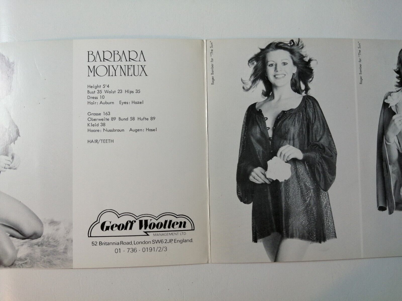 Vintage  English  model comp card from 1970s/1980s Barbara Molyneux