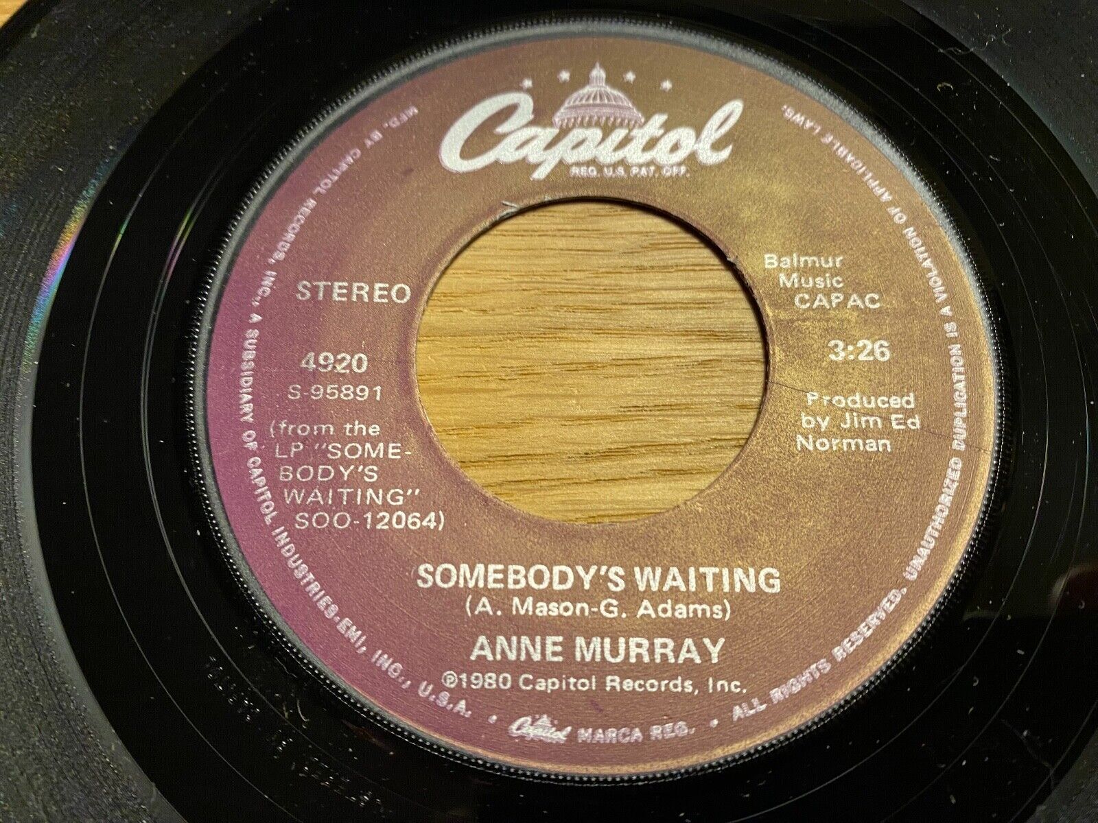 ANNE MURRAY "COULD I HAVE THIS DANCE / SOMEBODY´S WAITING" USA PRESS 1980 SINGLE