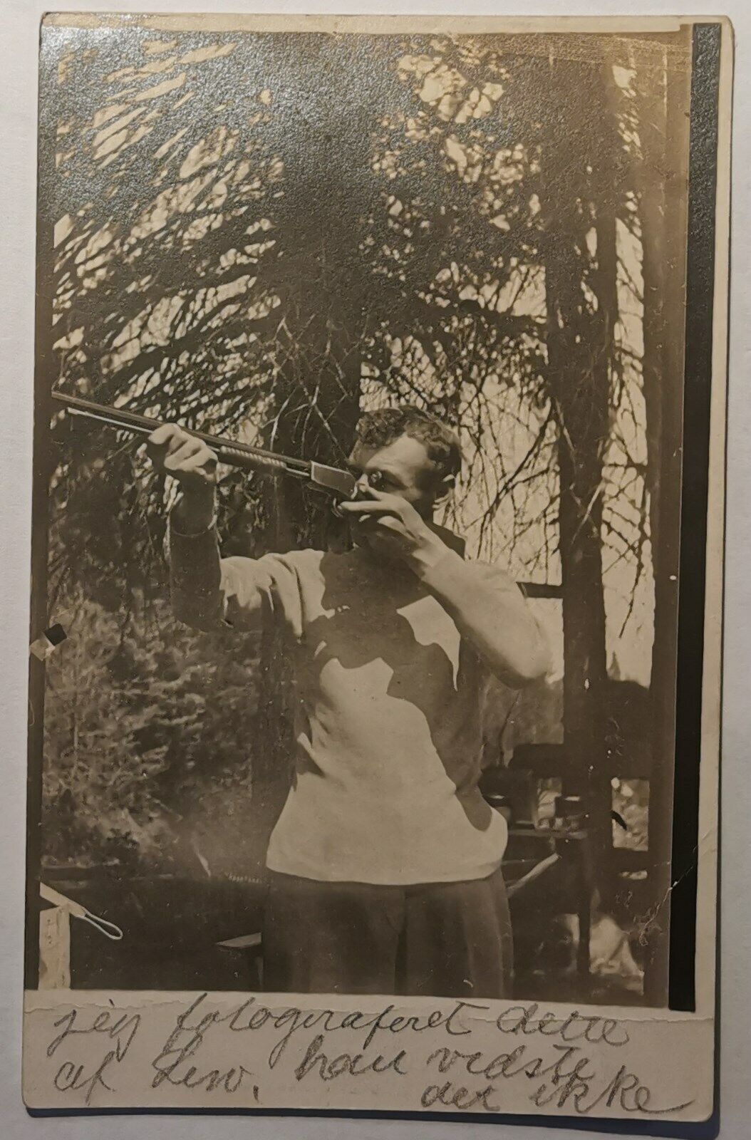 Vintage photo postcard: Man shooting with winchester rifle ca 1920  pok1039