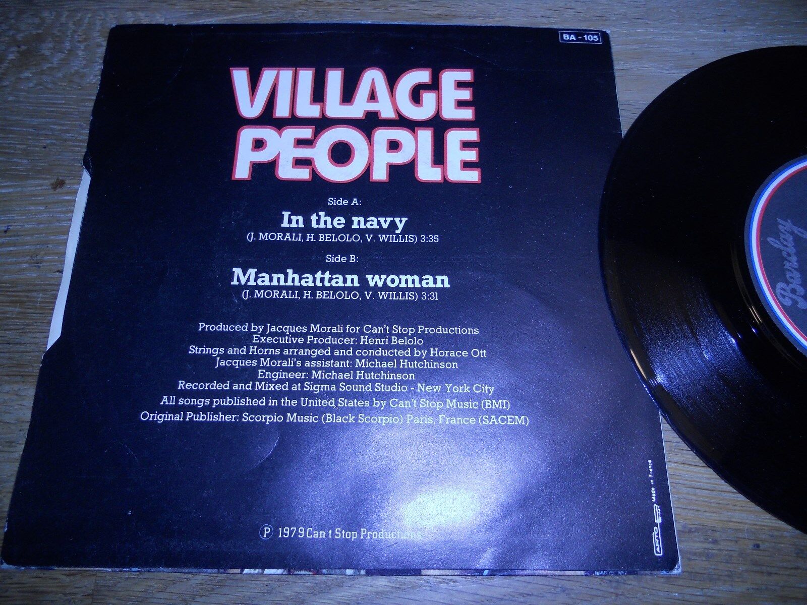 VILLAGE PEOPLE "IN THE NAVY / MANHATTAN WOMAN" 1979 FRENCH SINGLE BARCLAY SACEM*