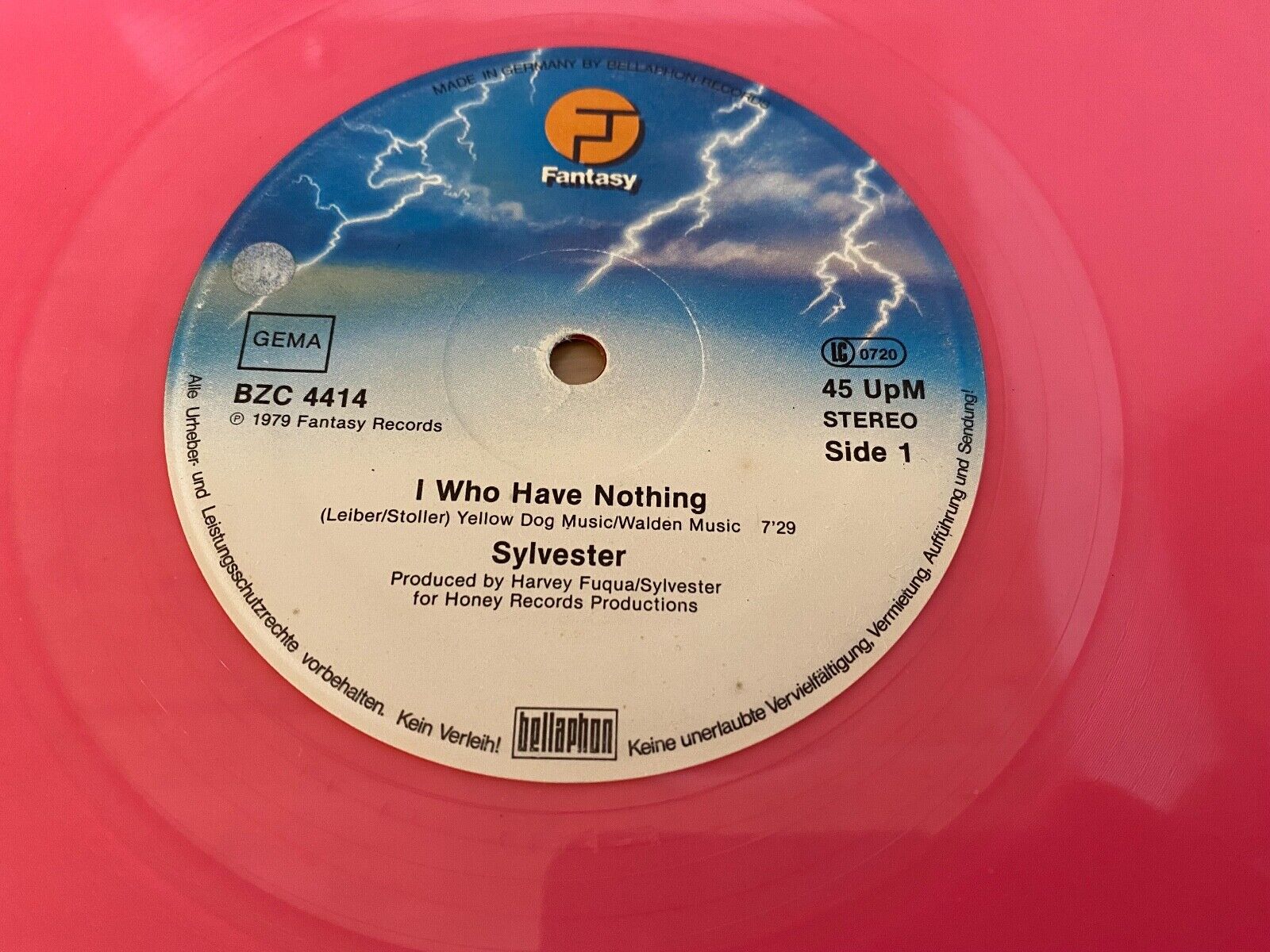 SYLVESTER "I WHO HAVE NOTHING / I NEED SOMEBODY TO LOVE TONIGHT" 1979 PINK VINYL