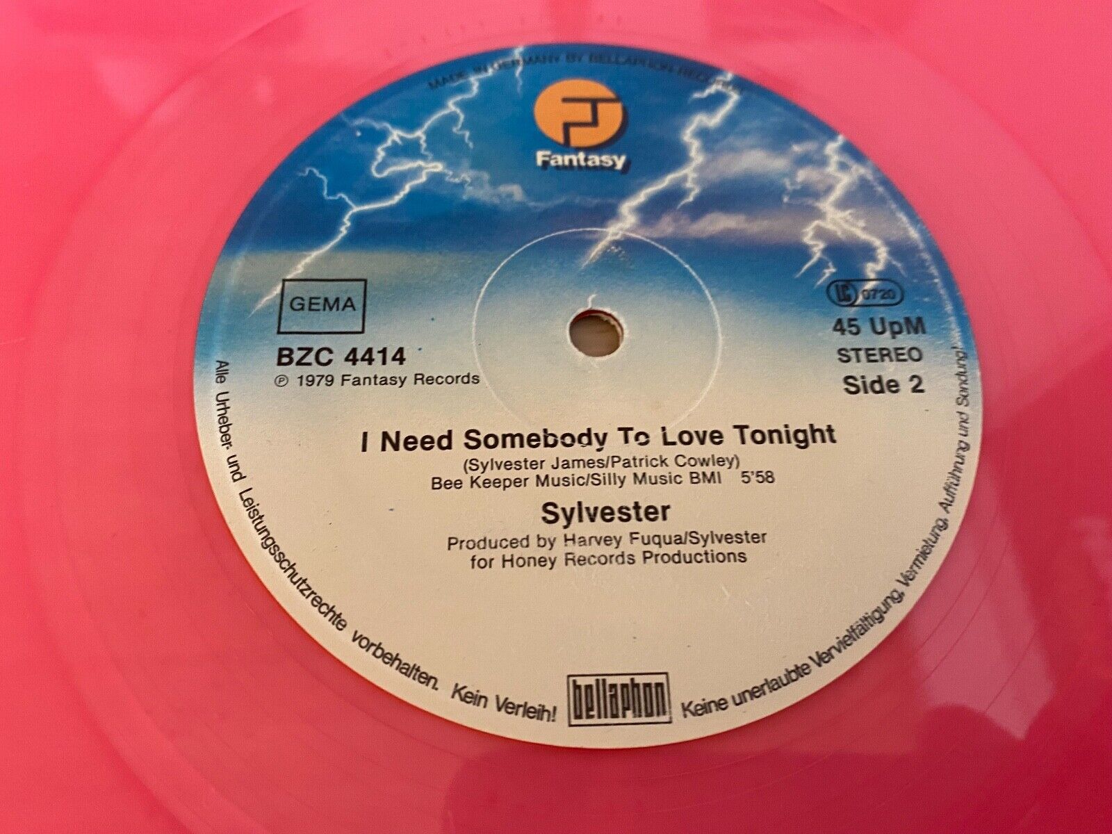 SYLVESTER "I WHO HAVE NOTHING / I NEED SOMEBODY TO LOVE TONIGHT" 1979 PINK VINYL