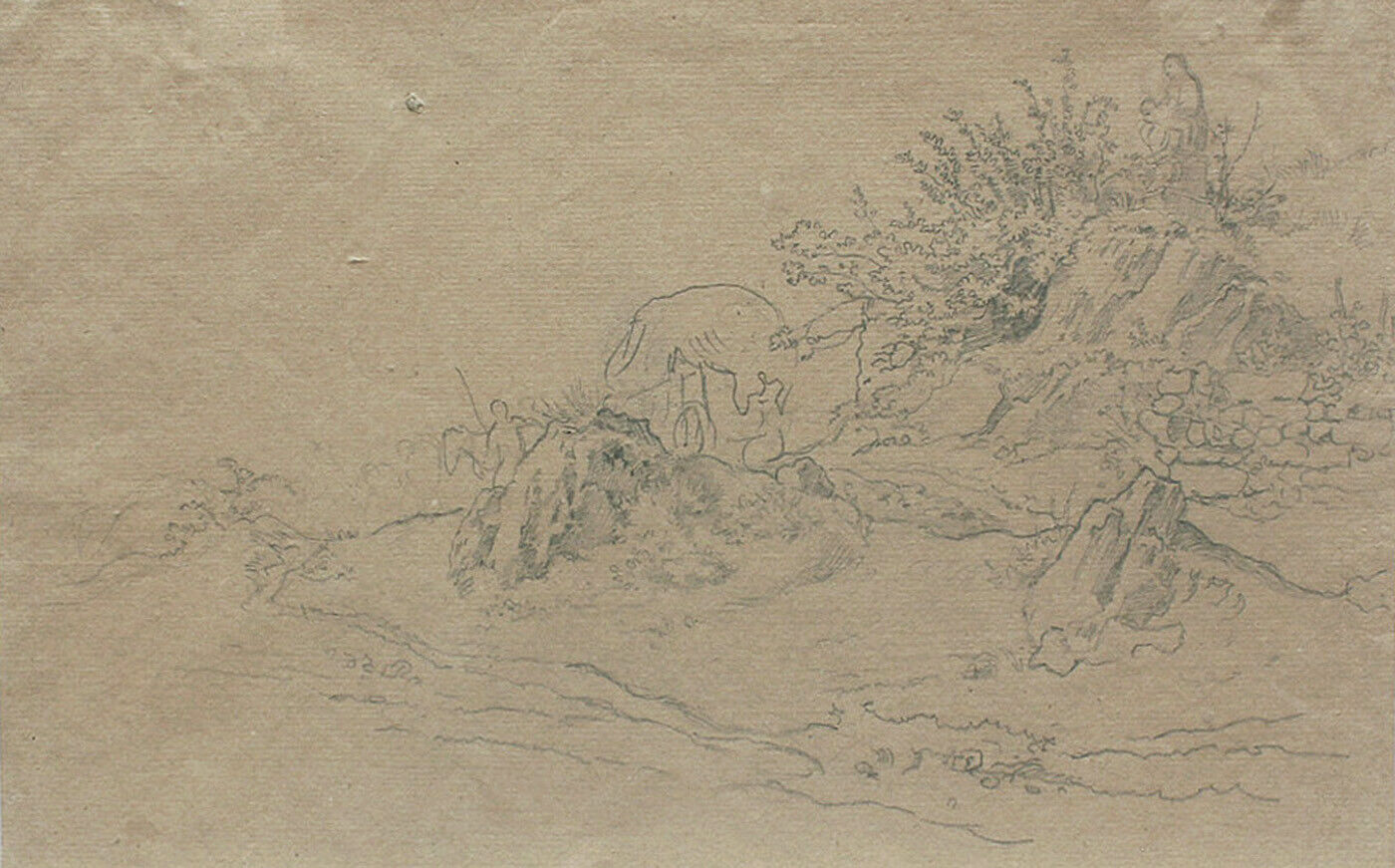 Drawing c1850. Italian landscape with cart. Manner of Thorald Laessoe.