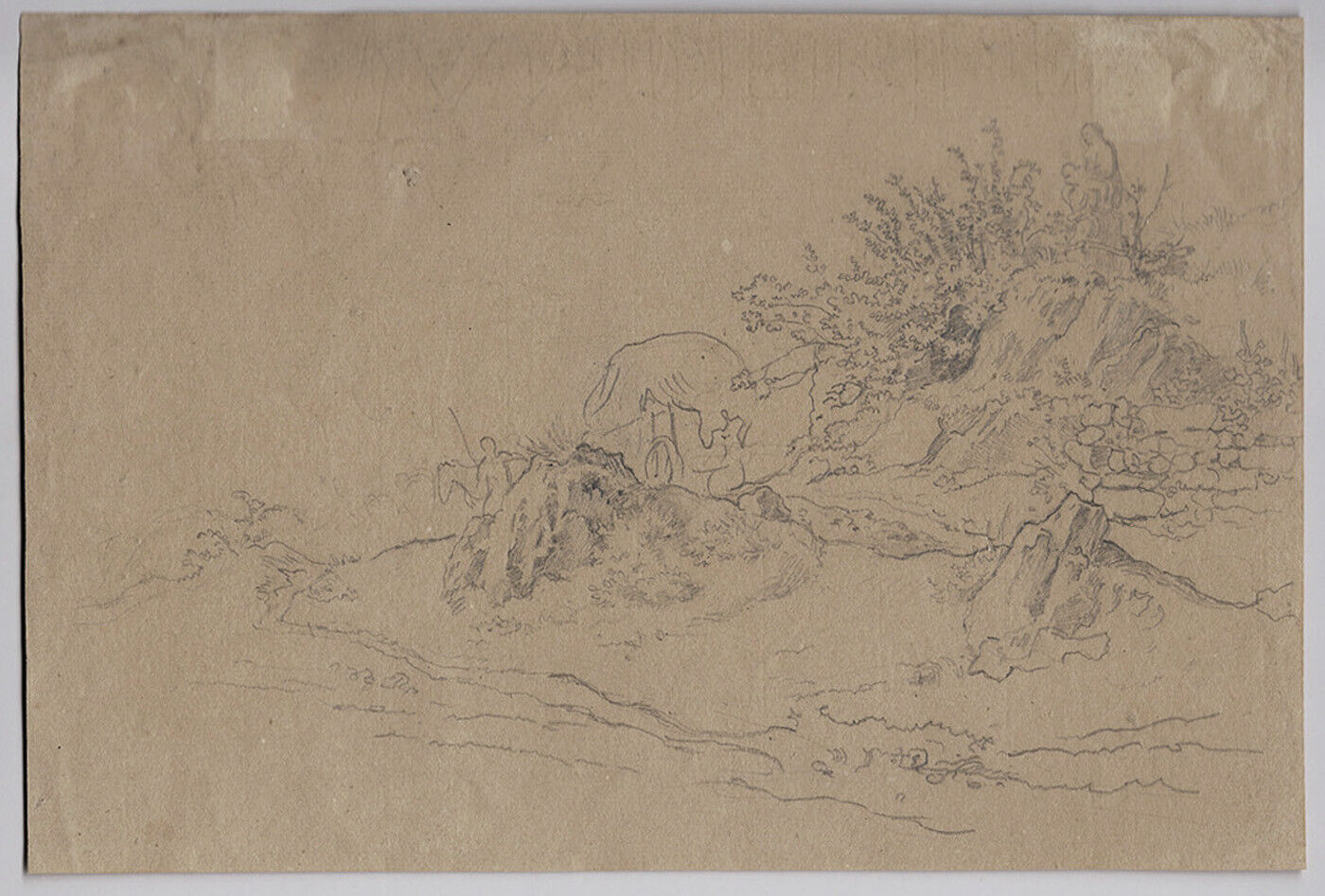 Drawing c1850. Italian landscape with cart. Manner of Thorald Laessoe.