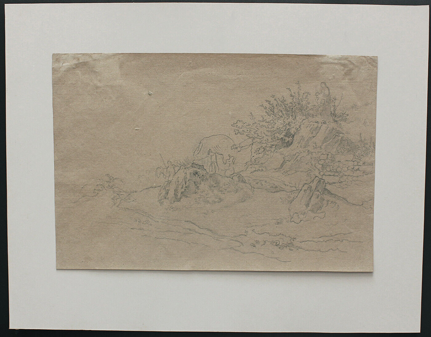 Drawing c1850. Italian landscape with cart. Manner of Thorald Laessoe.