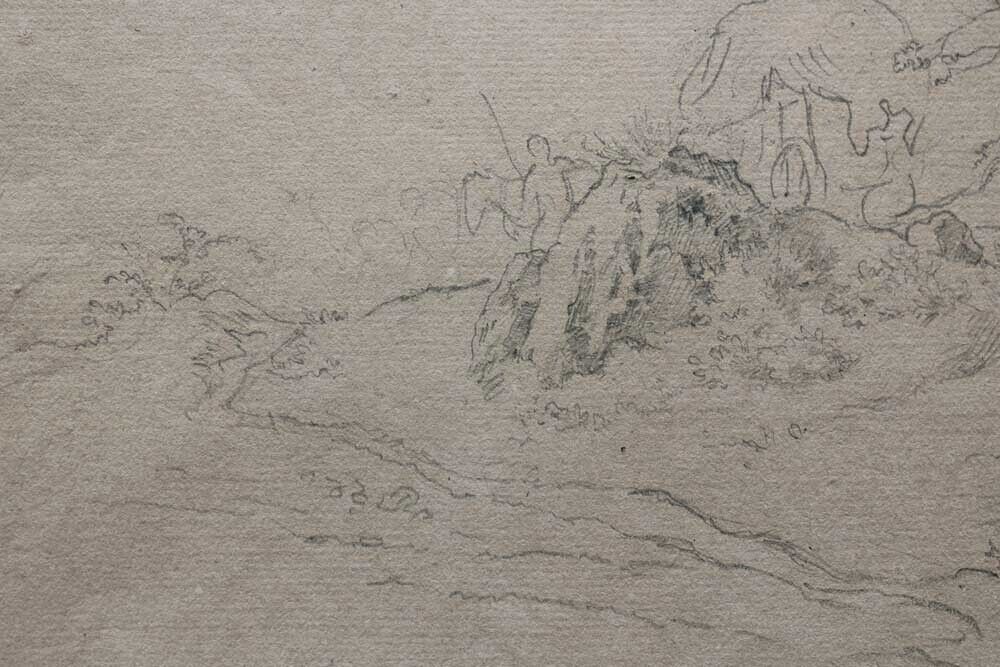 Drawing c1850. Italian landscape with cart. Manner of Thorald Laessoe.