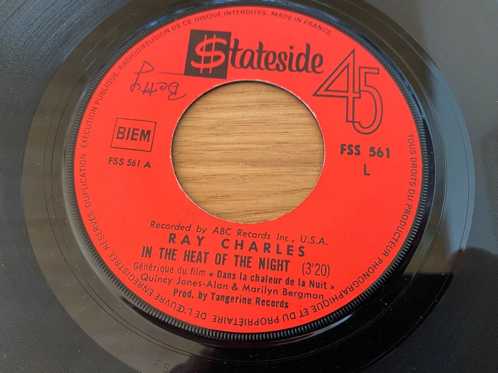 RAY CHARLES "IN THE HEAT OF THE NIGHT/HERE WE GO AGAIN" EMI STATESIDE FRANCE 7"