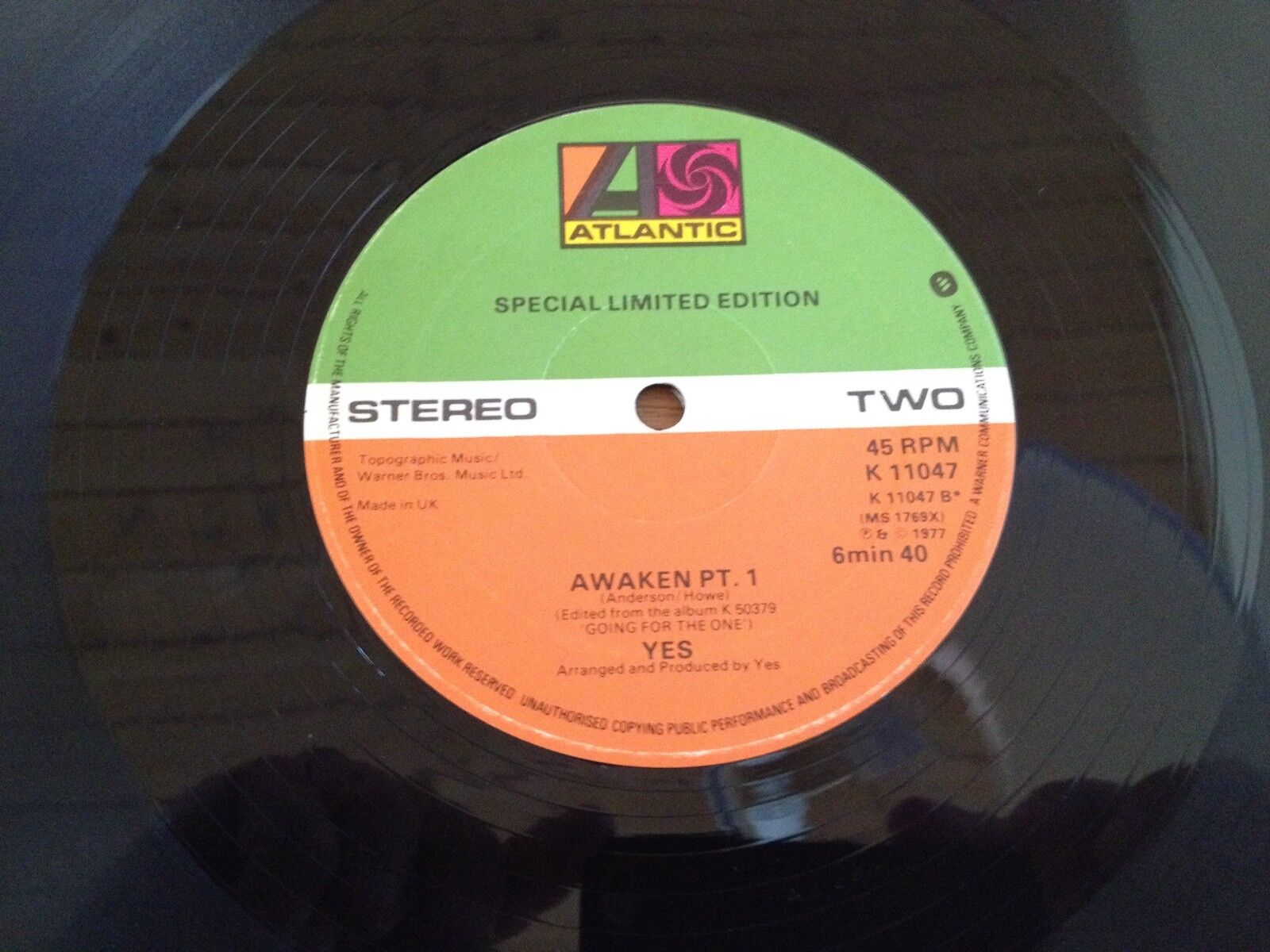 YES "GOING FOR THE ONE / AWAKEN PT1" 1977 SPECIAL LIMITED EDITION UK PRESSED 12